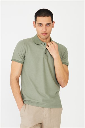 Yeşil Modern Kesim Polo Yaka Erkek T-Shirt