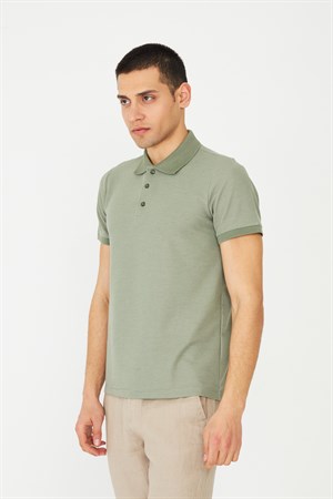 Yeşil Modern Kesim Polo Yaka Erkek T-Shirt