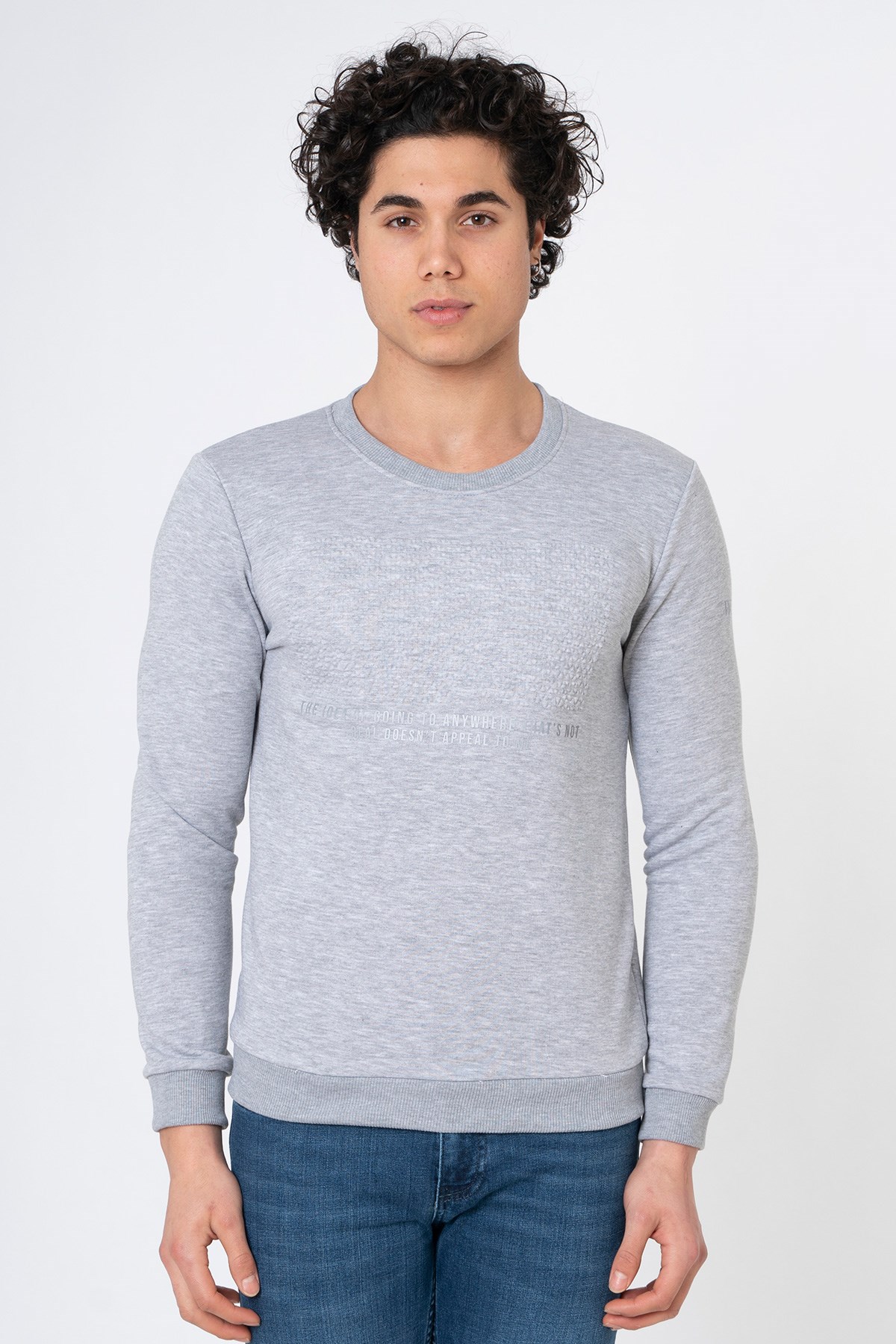 Markasız  White Stone Cardiff Pamuklu Slim Fit SweatShirt Gri Melanj