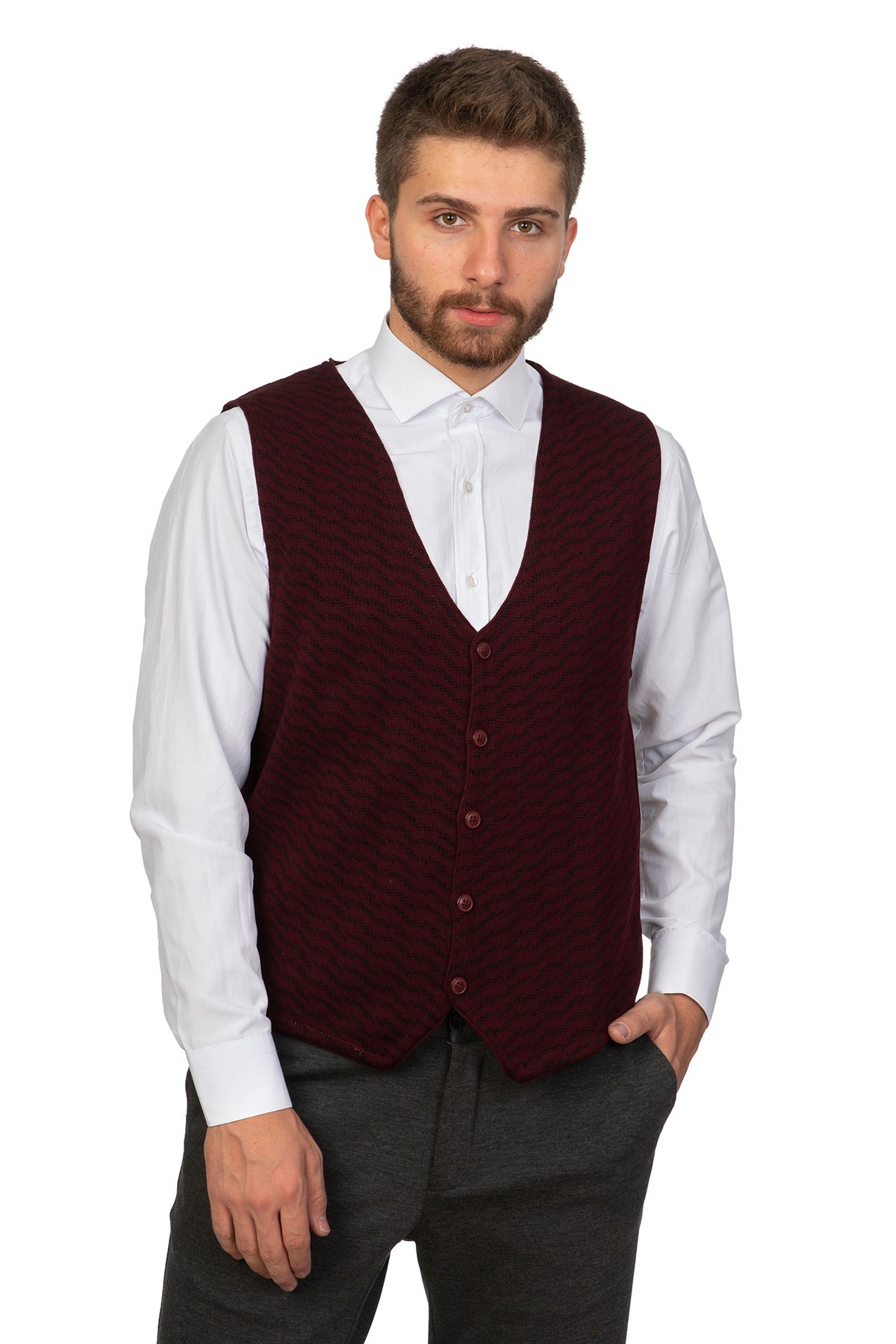 White Stone  2021-K  DESENLİ CEPKEN YELEK    BORDO