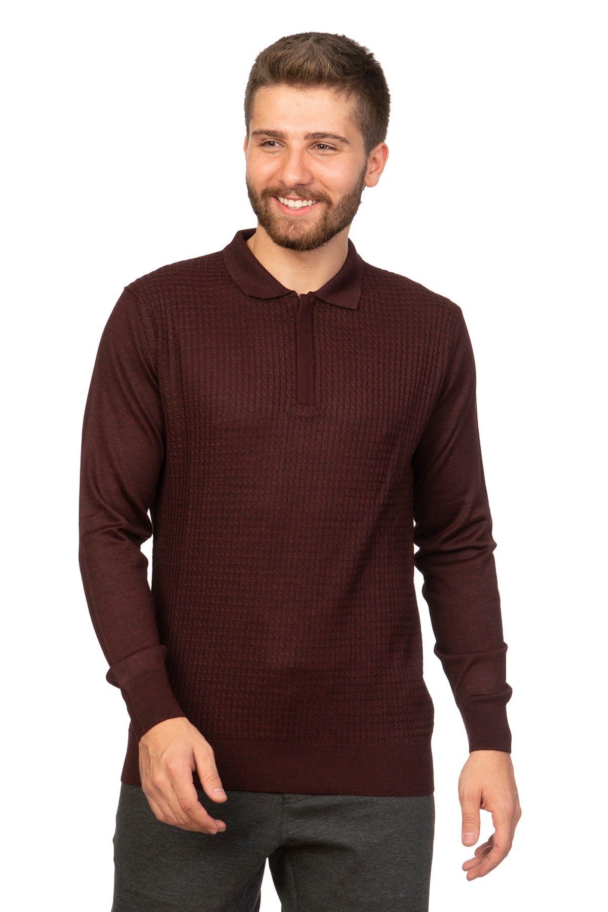 White Stone  2021-K  FERMUARLI POLO YAKA TRİKO    K.BORDO