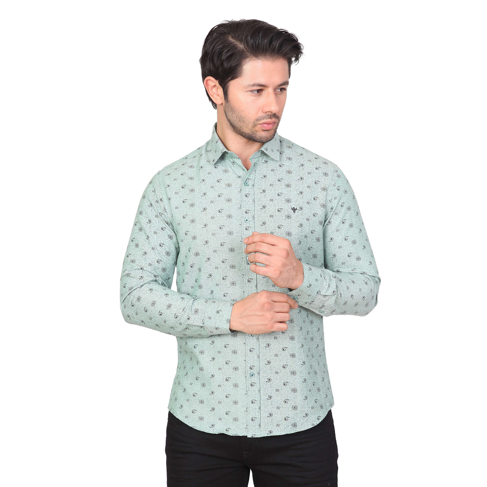 WHİTE STONE2019-Y  PAMUK- POLYESTER REGULAR GÖMLEK  REGULAR UZUNKOL  DESENLİ