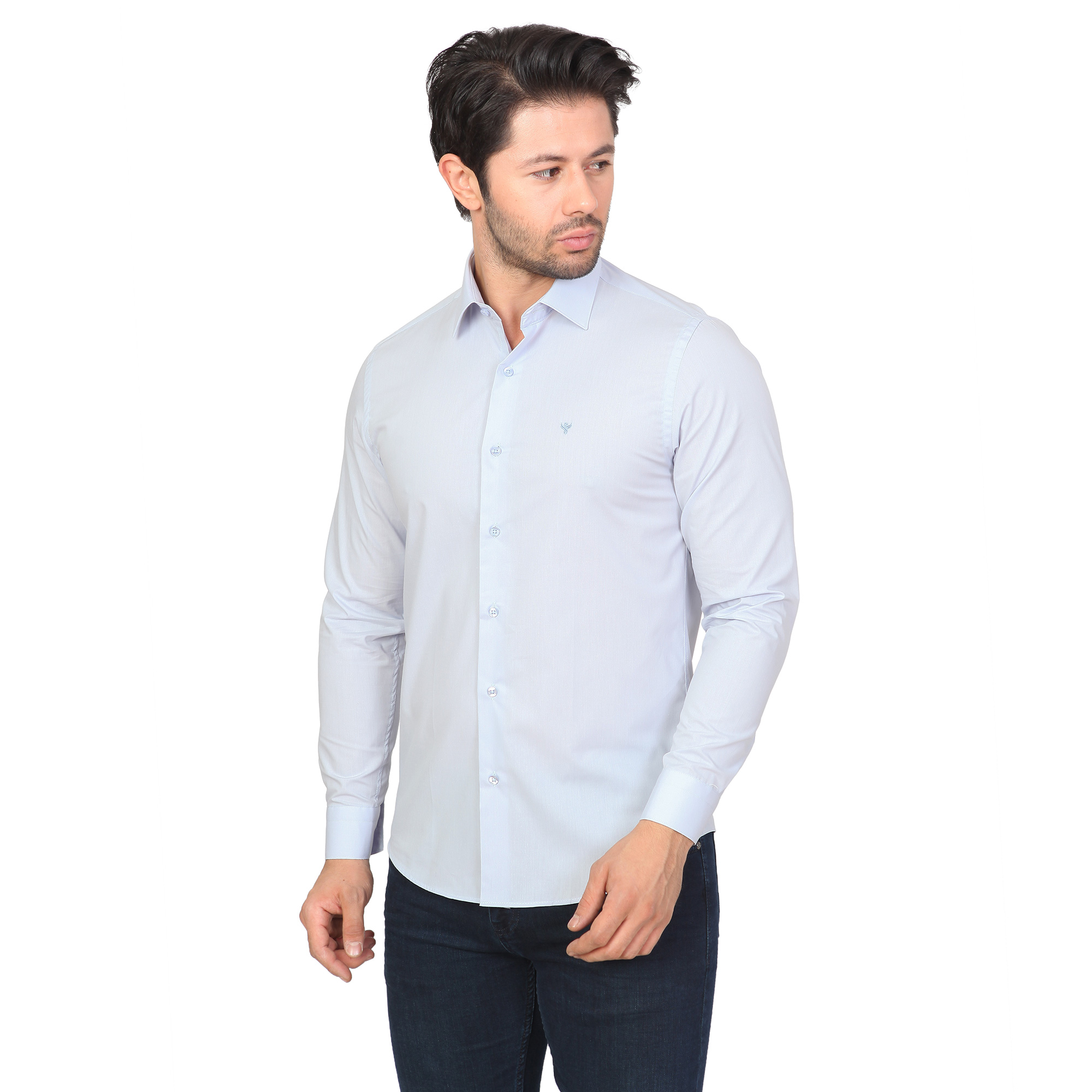 WHİTE STONE2019-Y  PAMUK- POLYESTER REGULAR GÖMLEK  REGULAR UZUNKOL  BUZ MAVİSİ