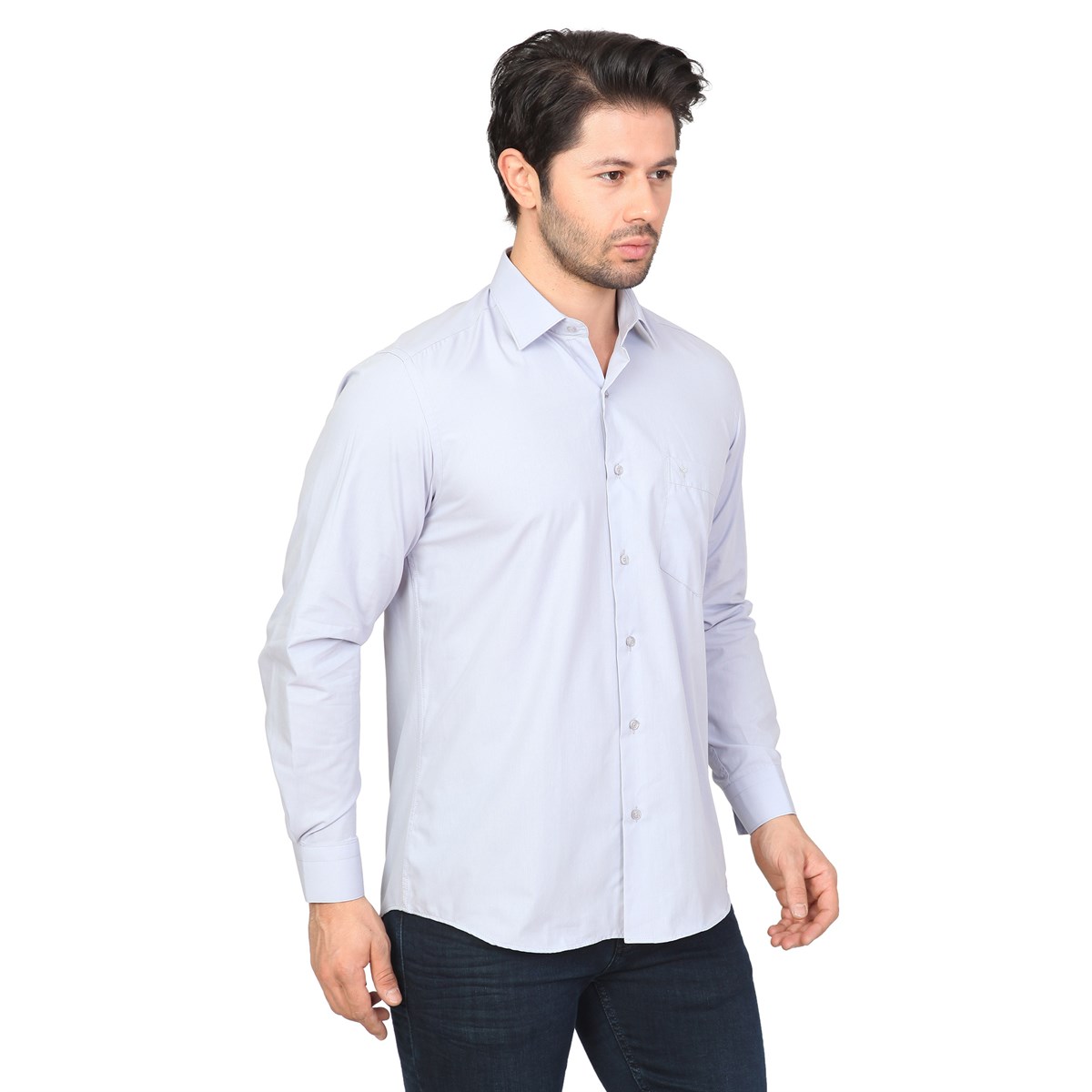 White Stone2020-K  PAMUK- POLYESTER SLİMFİT GÖMLEK  SLİMFİTT  31000-A.GRİ