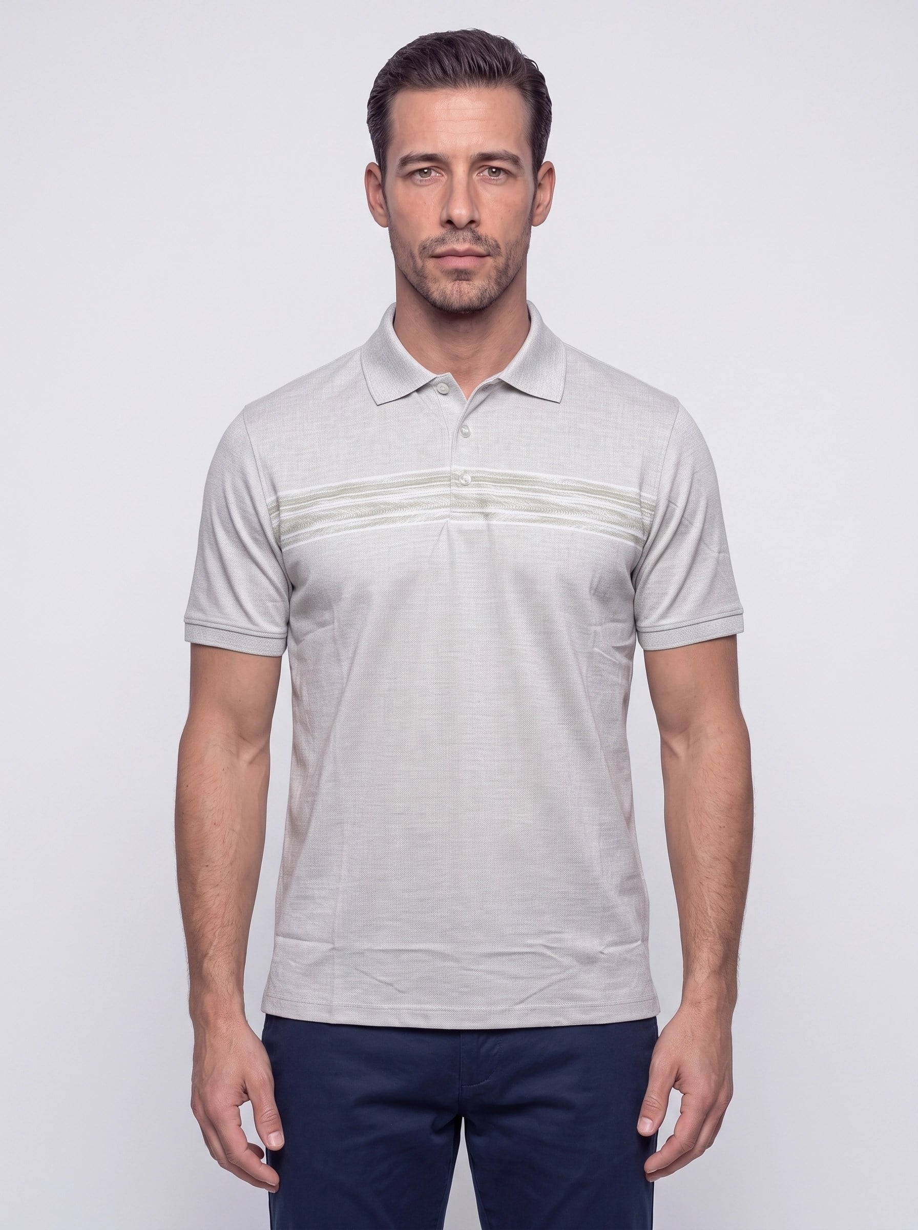 White StoneAçık Yeşil Mikro Desenli Regular Fit Erkek Polo Yaka Tişört