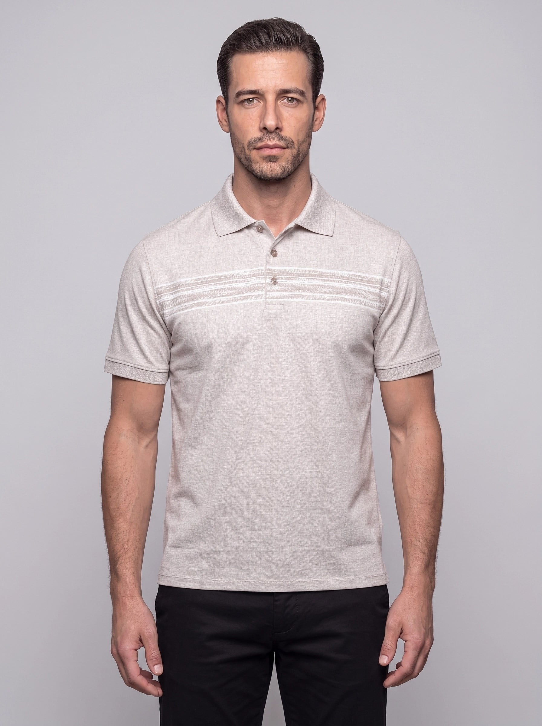 White StoneBej Mikro Desenli Erkek Polo Yaka Tişört