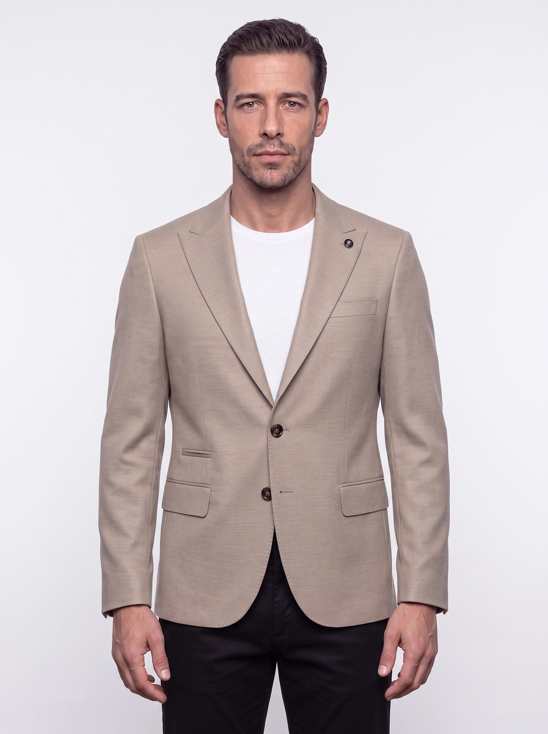 White StoneBej Slim Fit Sivri Yaka 6 Drop Erkek Günlük Ceket