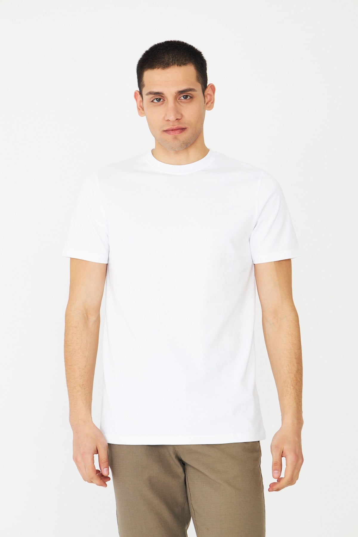 White StoneBeyaz Basic Bisiklet Yaka Erkek T-Shirt