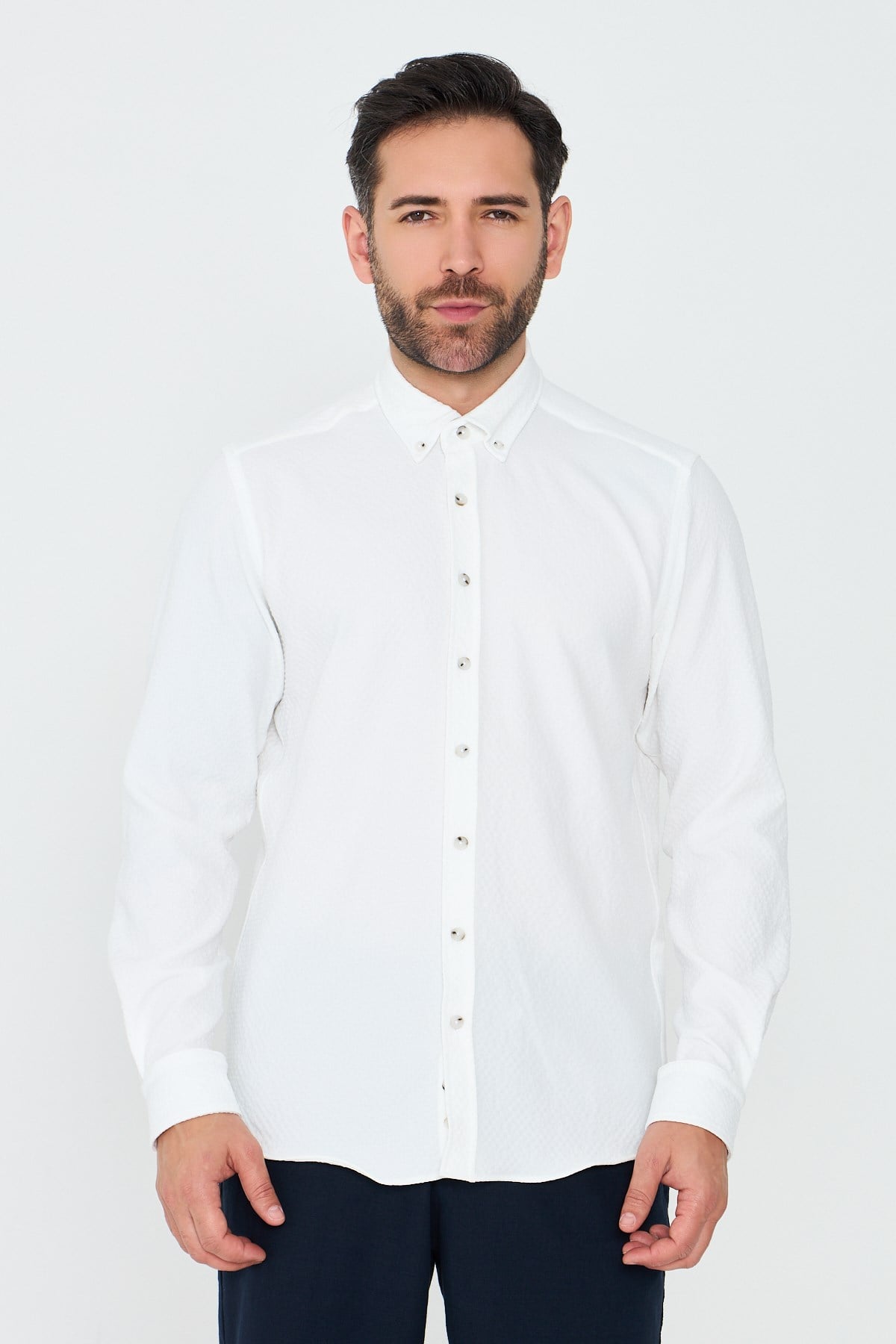 White StoneBeyaz Dynamic Fit Erkek Uzun Kollu Gömlek