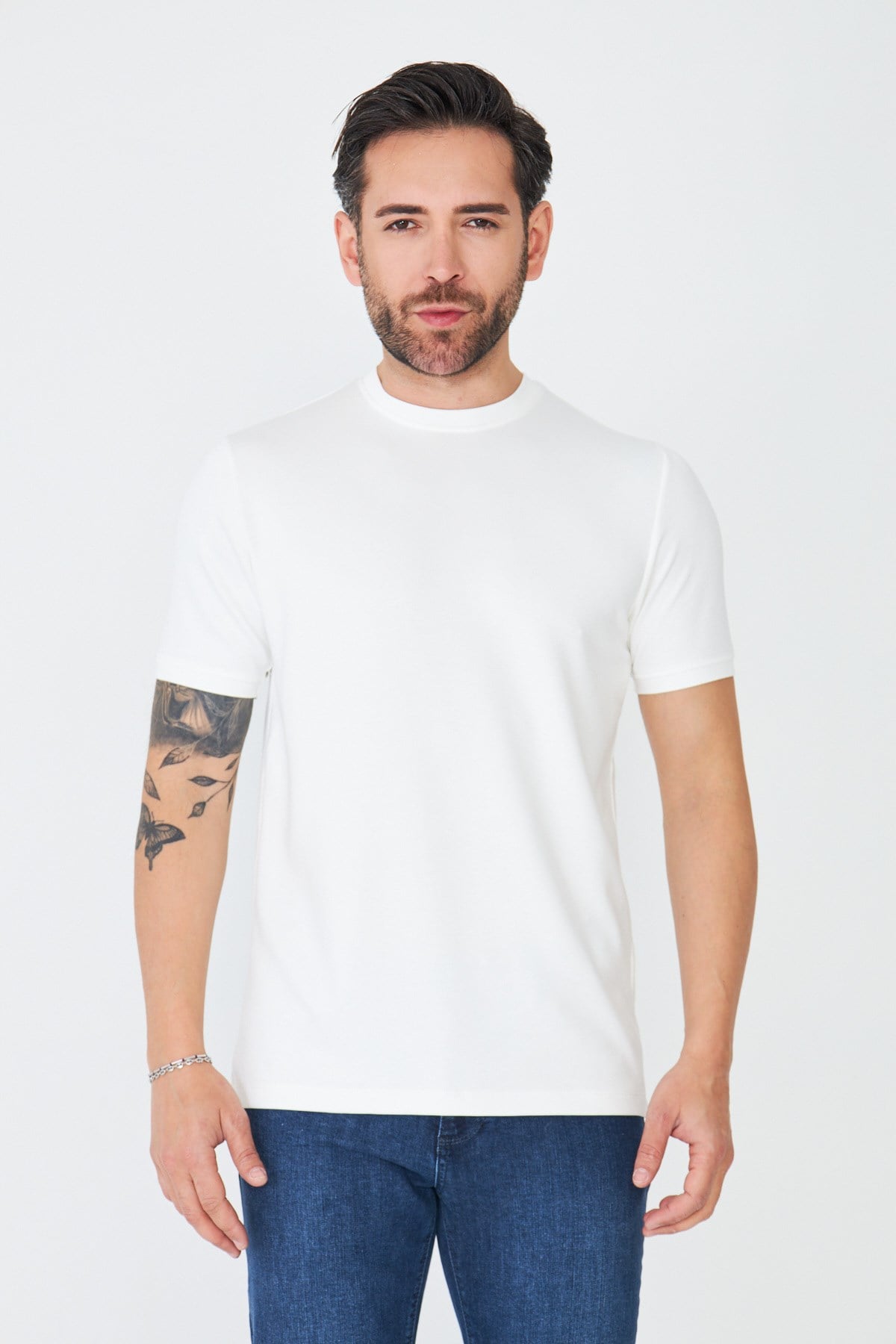 White StoneBeyaz Sıfır Yaka Basic T-shirt