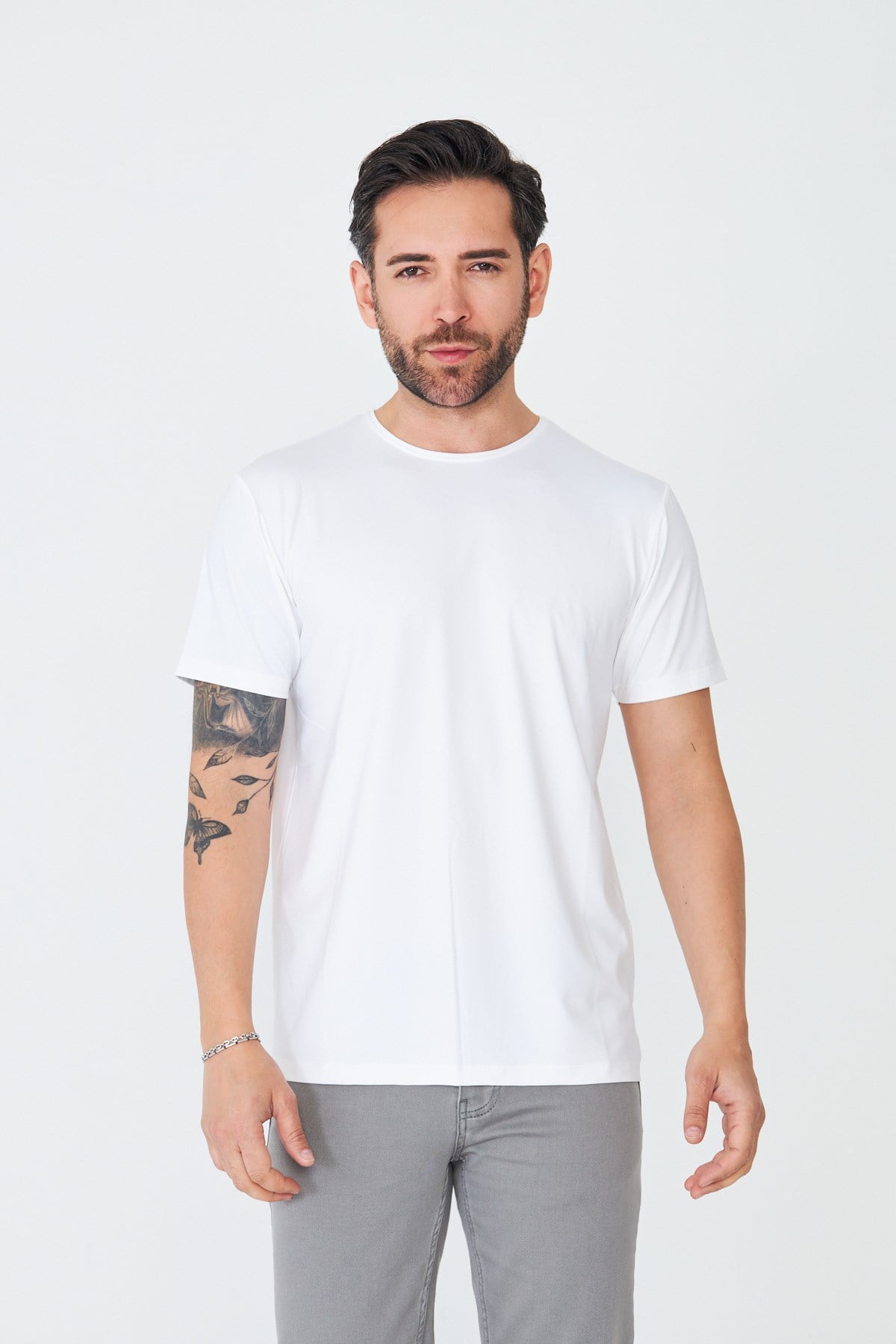 White StoneBeyaz Sıfır Yaka Basic Tişört