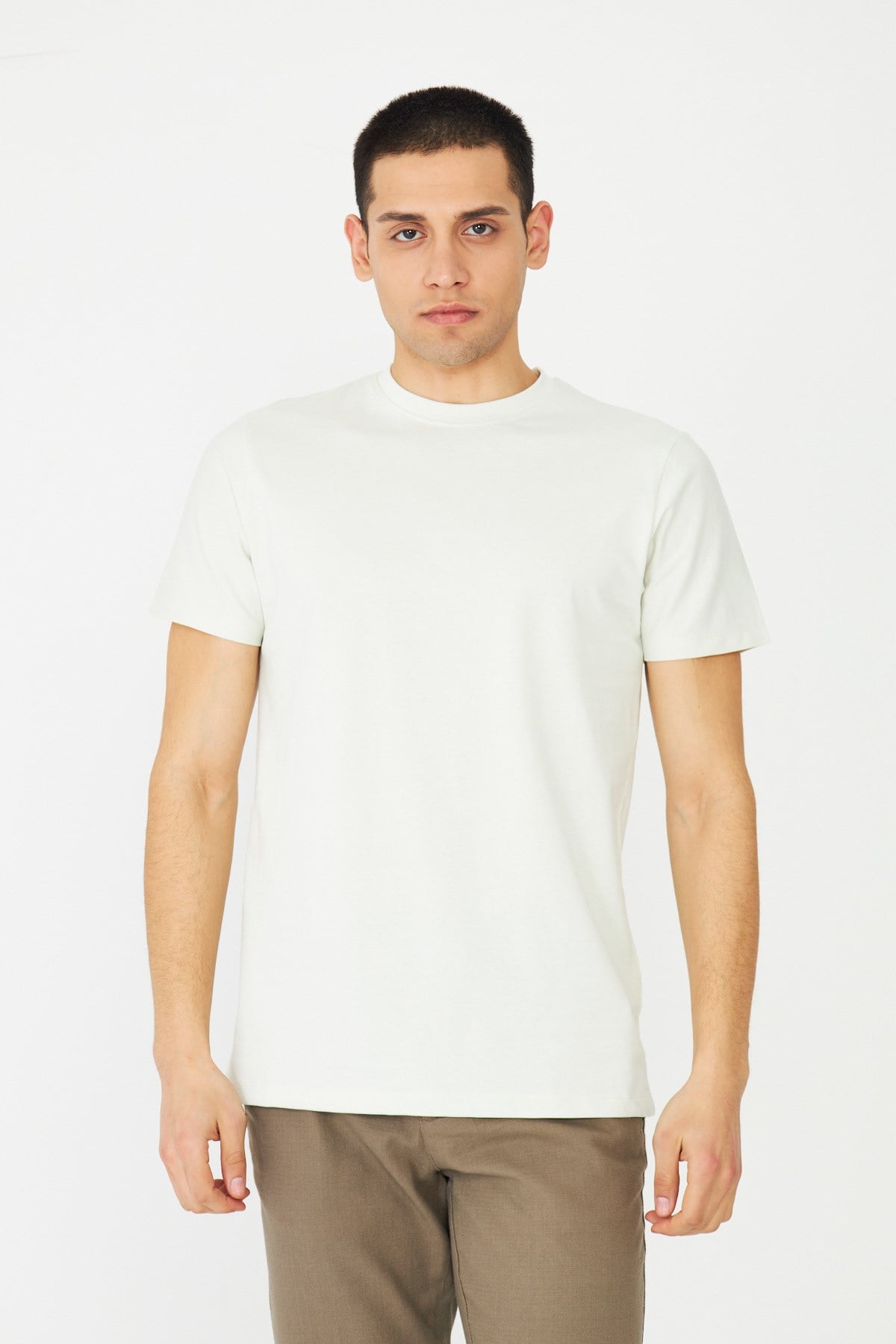 White StoneEkru Basic Bisiklet Yaka Erkek T-Shirt