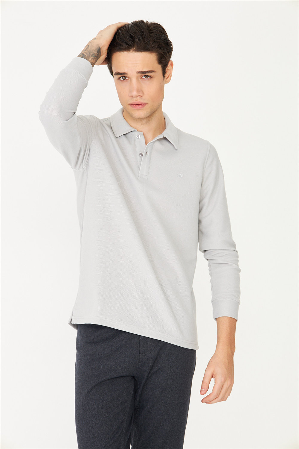 White StoneGri Polo Yaka Sweatshirt 