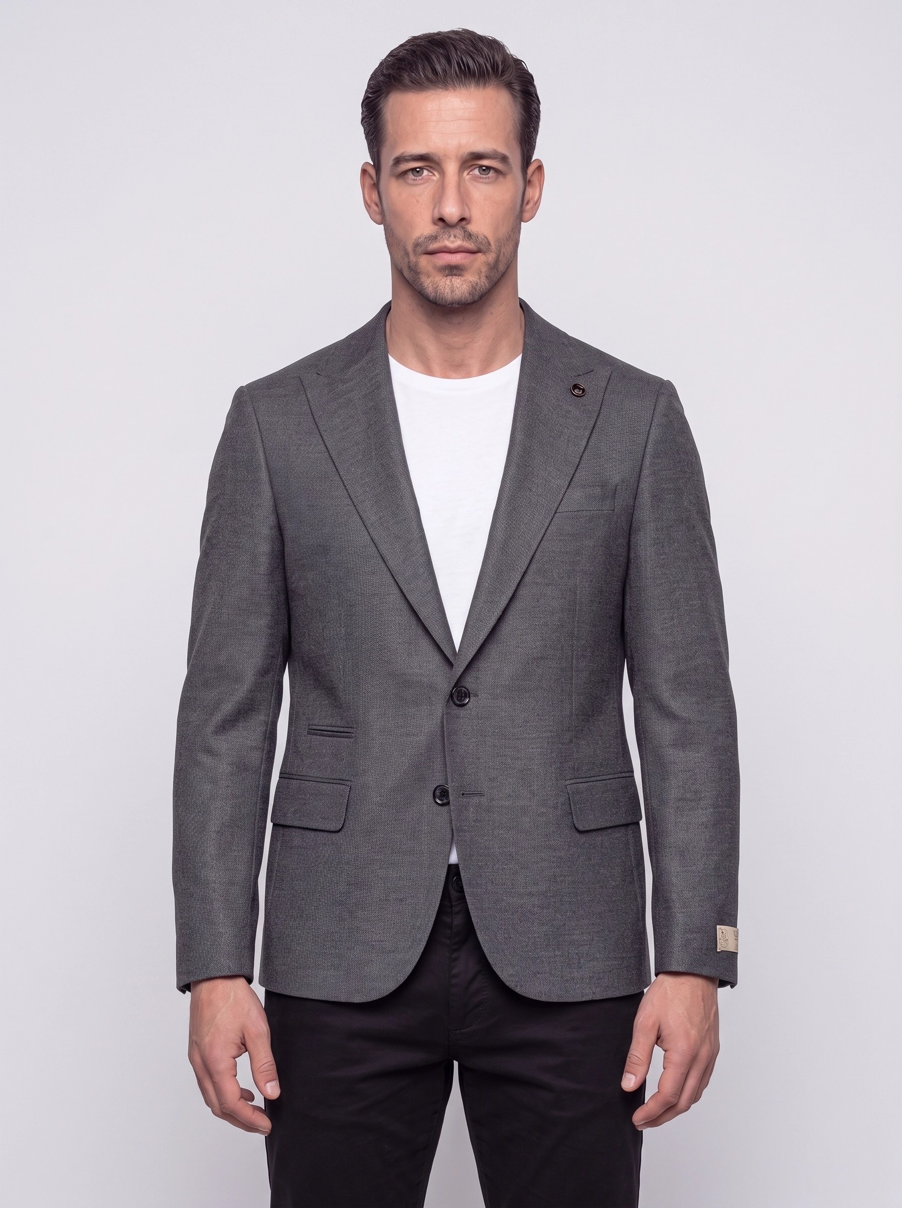 White StoneGri Slim Fit Sivri Yaka 6 Drop Erkek Günlük Ceket