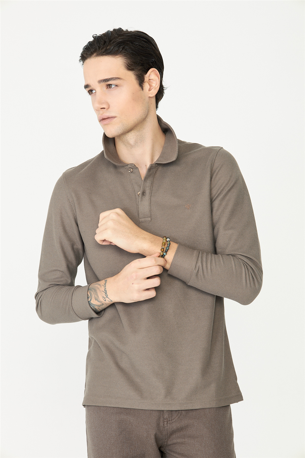 White StoneKahve Polo Yaka Sweatshirt 