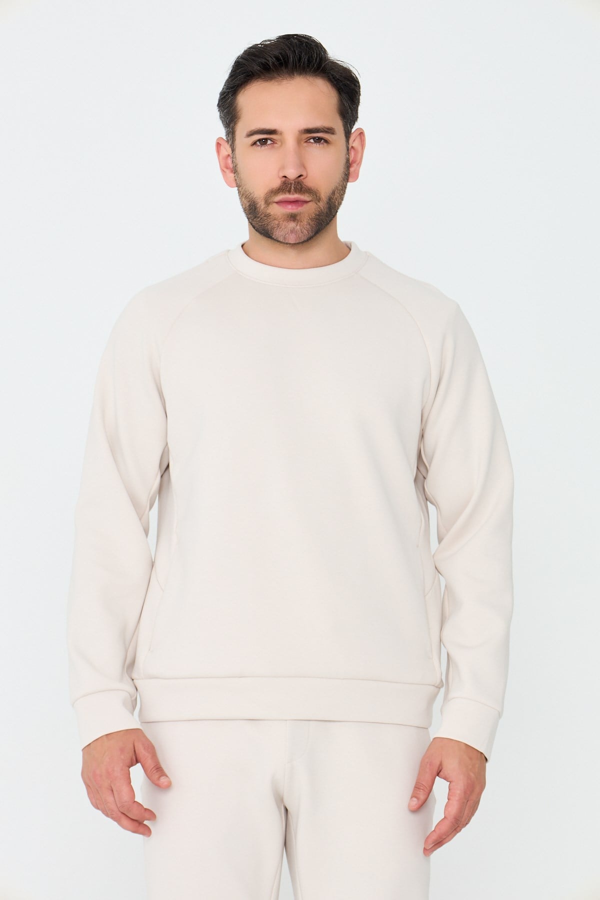 White StoneKırık Beyaz Pamuklu Erkek Basic Sweatshirt