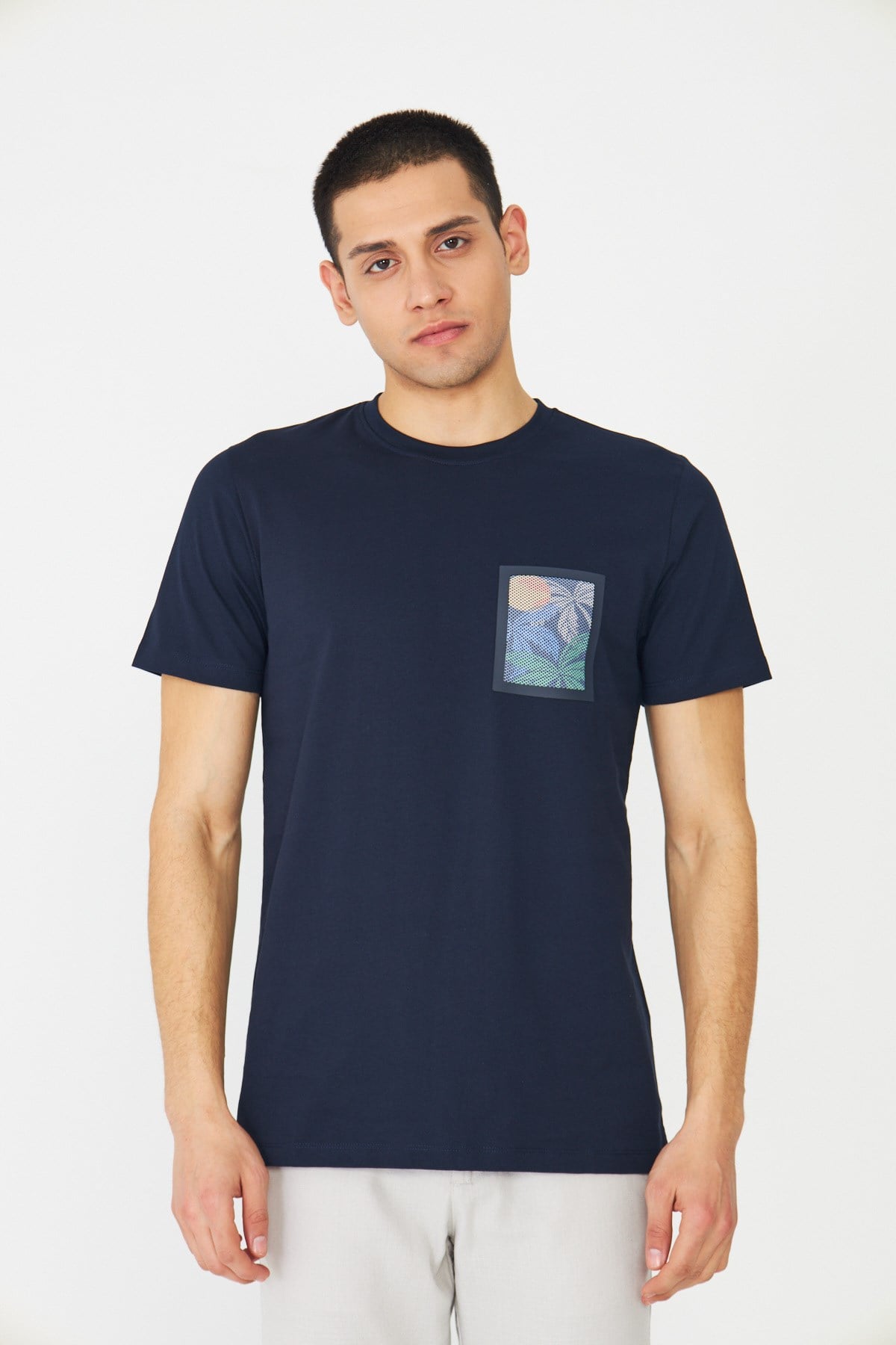 White StoneLacivert Baskılı Bisiklet Yaka Erkek T-Shirt