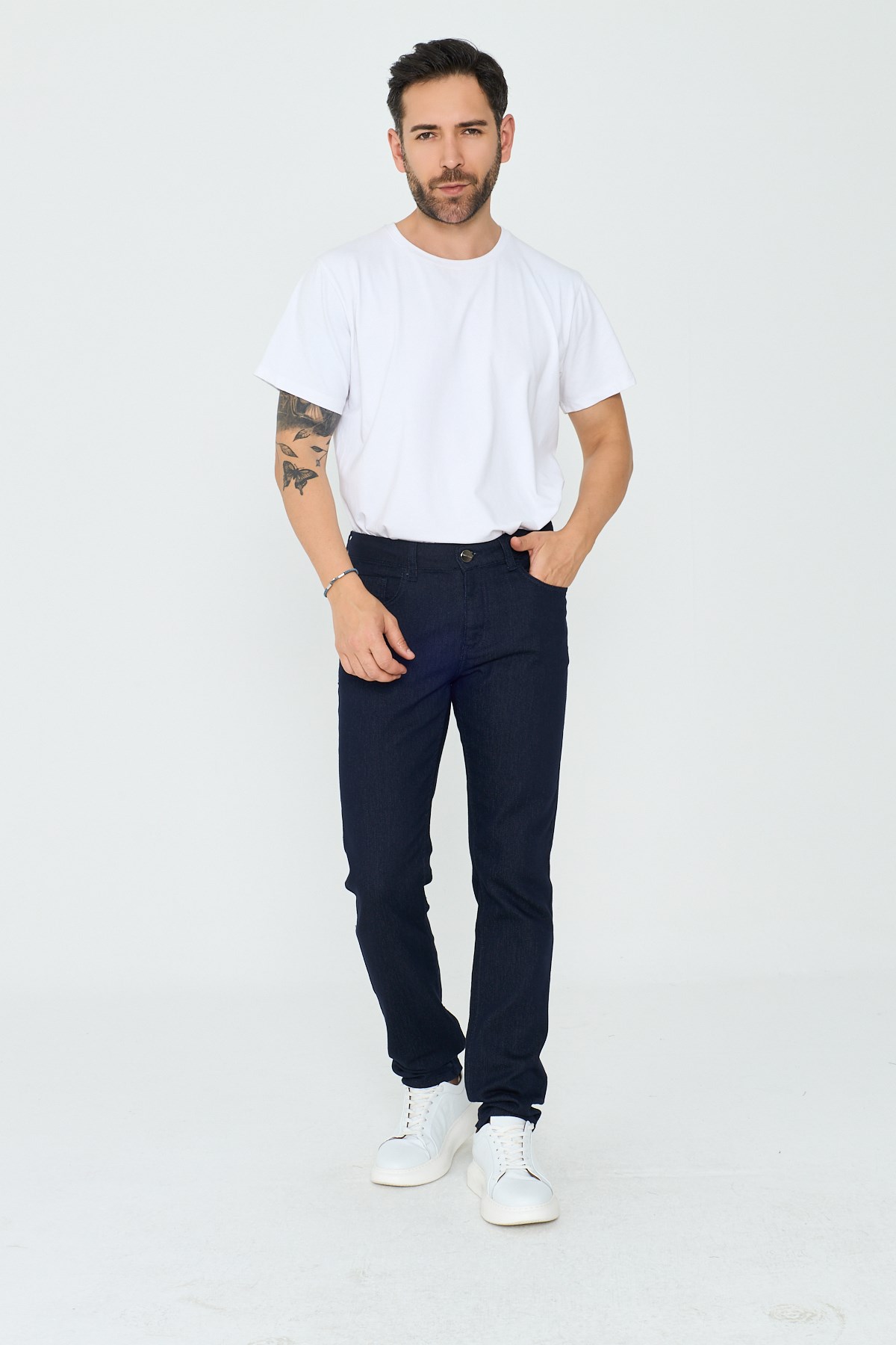 White StoneLacivert Dynamic Fit Mikro Desenli Yazlık Kot Pantolon
