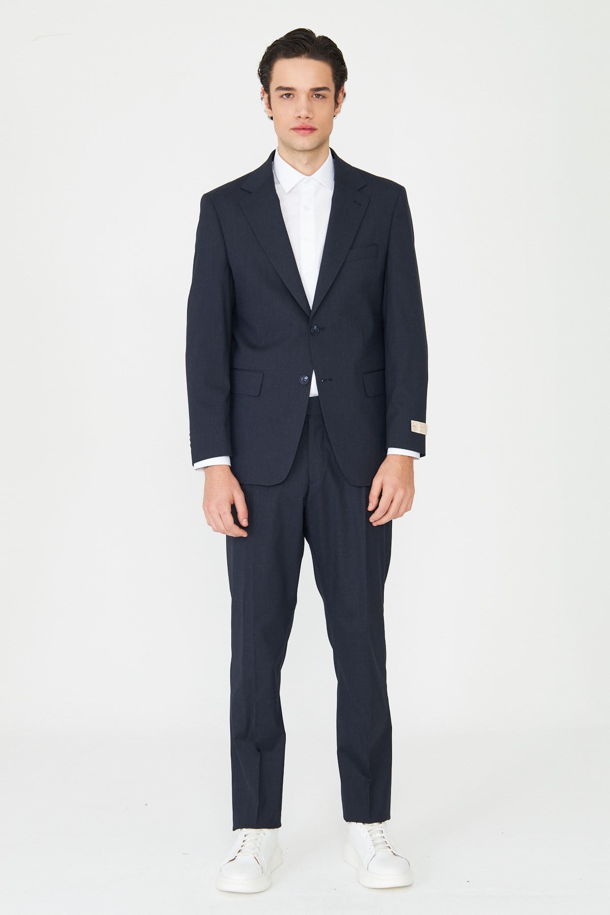 White StoneLacivert İnce Dokulu Modern Slim Fit Klasik Yaka Premium Takım Elbise