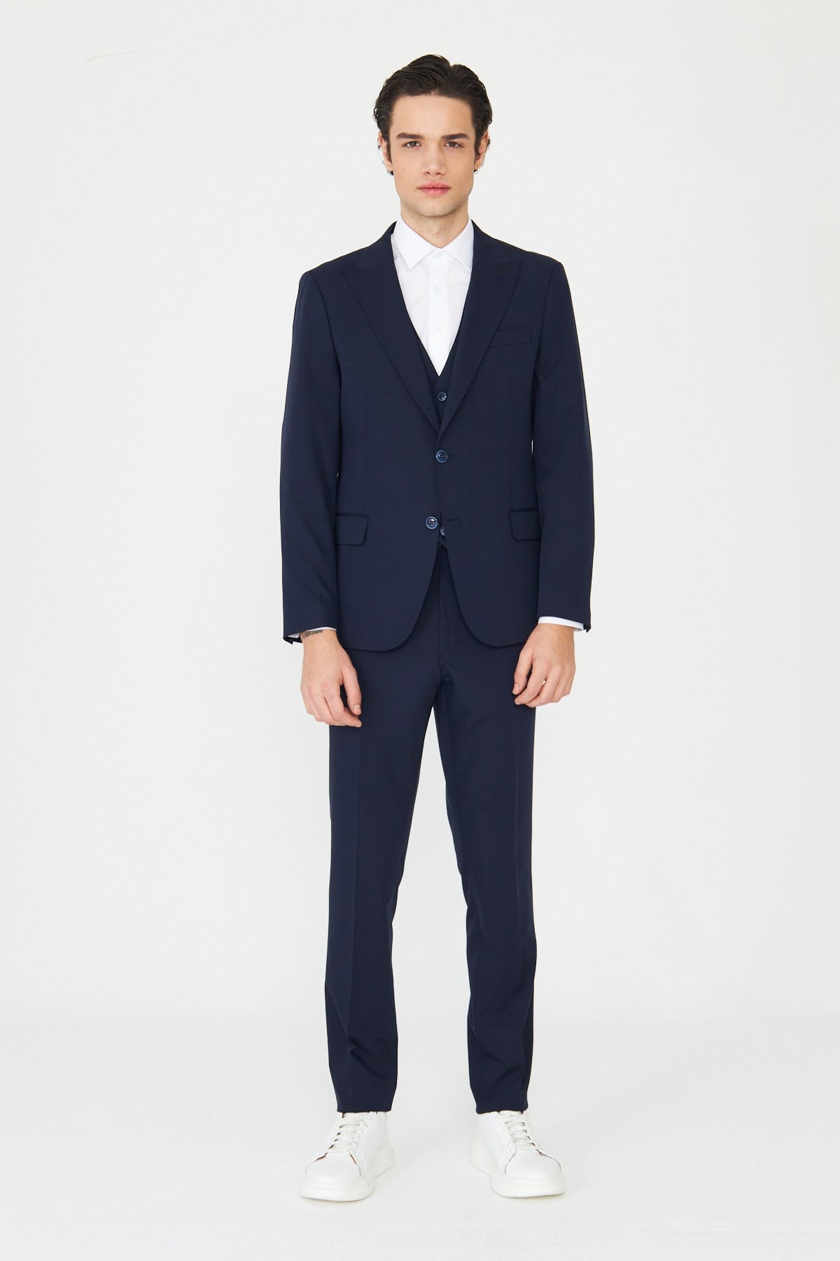 White StoneLacivert Klasik Yaka Modern Slim Fit Yelekli Takım Elbise