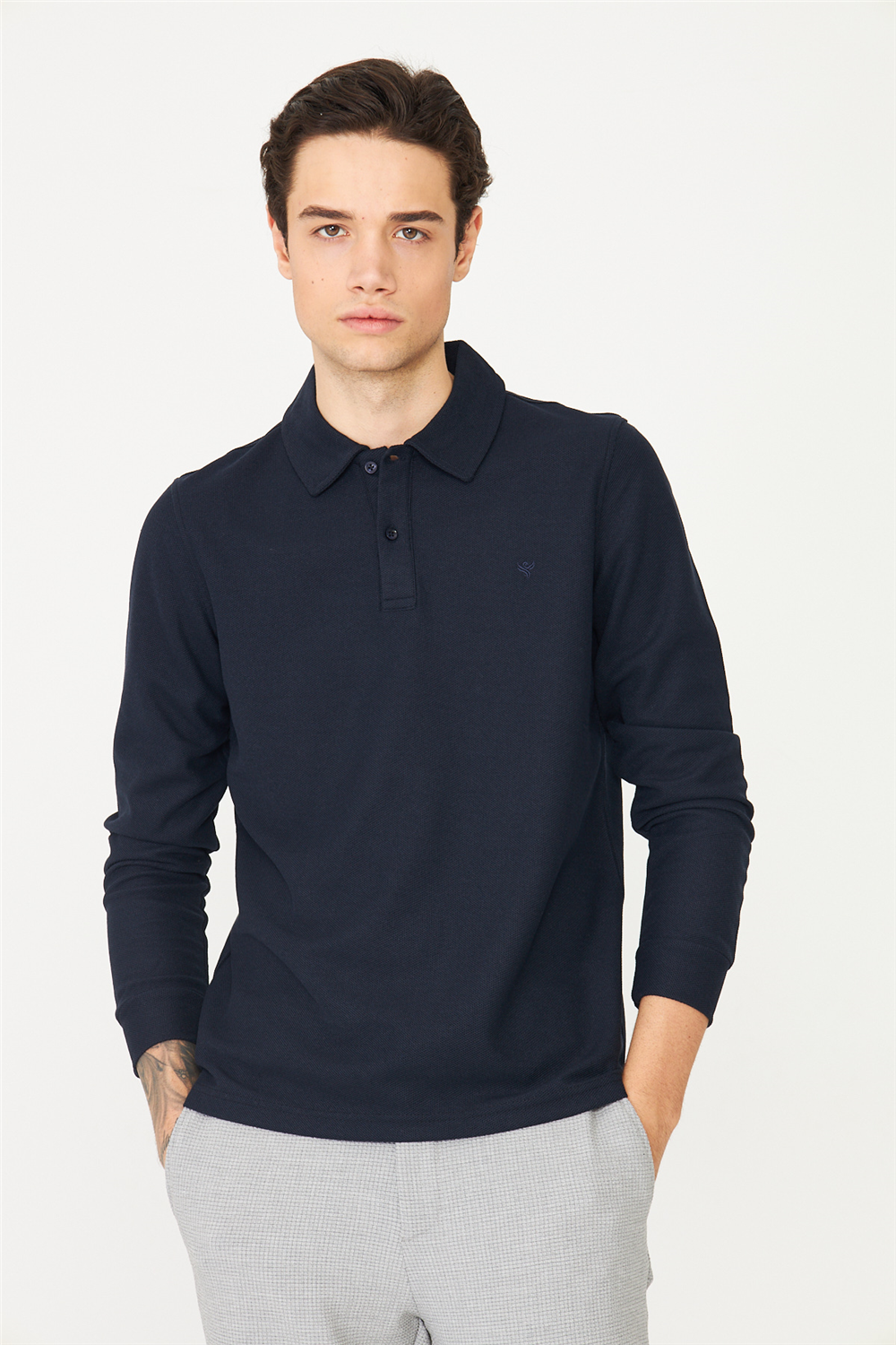 White StoneLacivert Polo Yaka Sweatshirt 