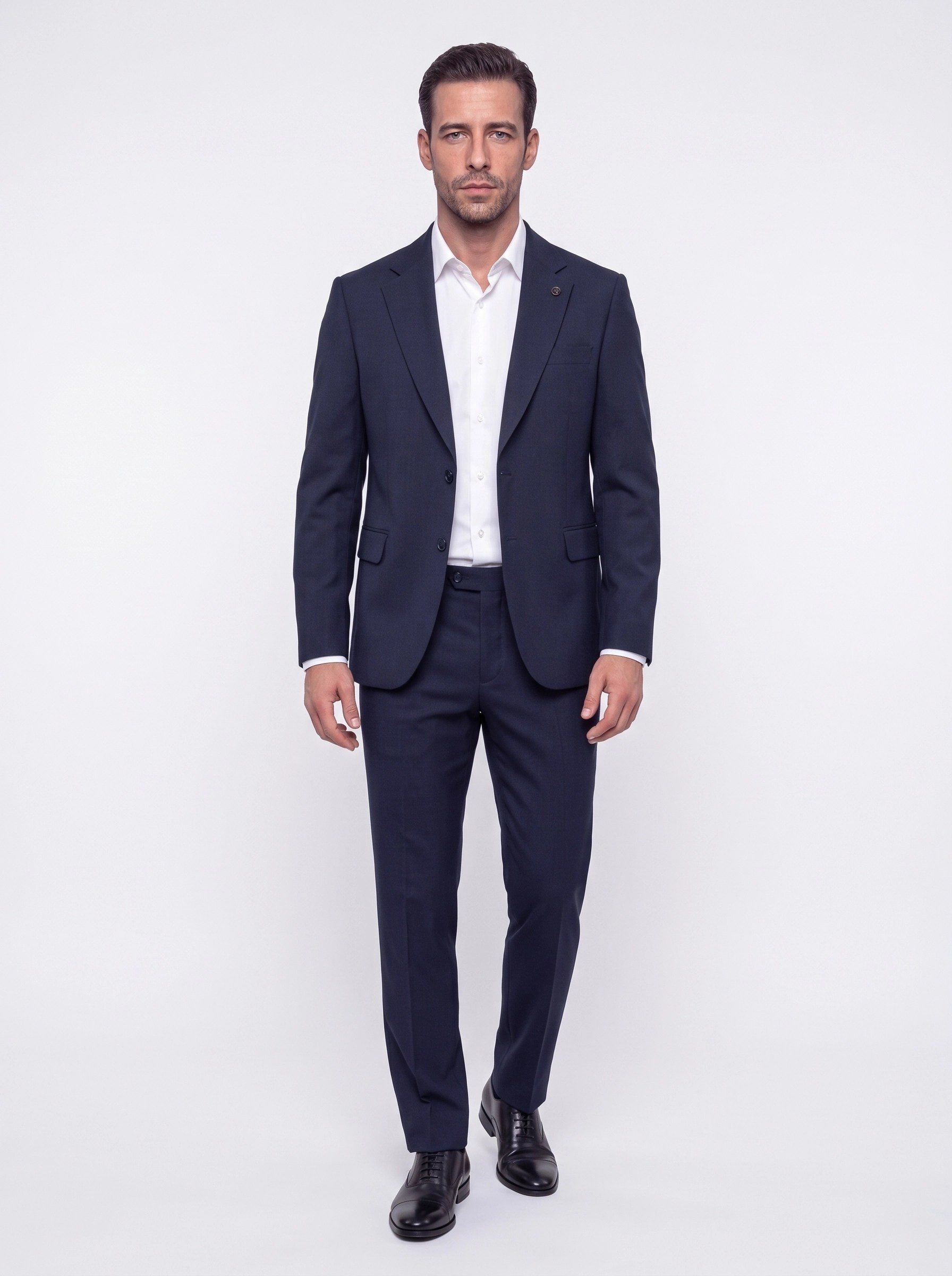 White StoneLacivert Regular Fit 4 Drop Mikro Desenli Mono Yaka Erkek Takım Elbise