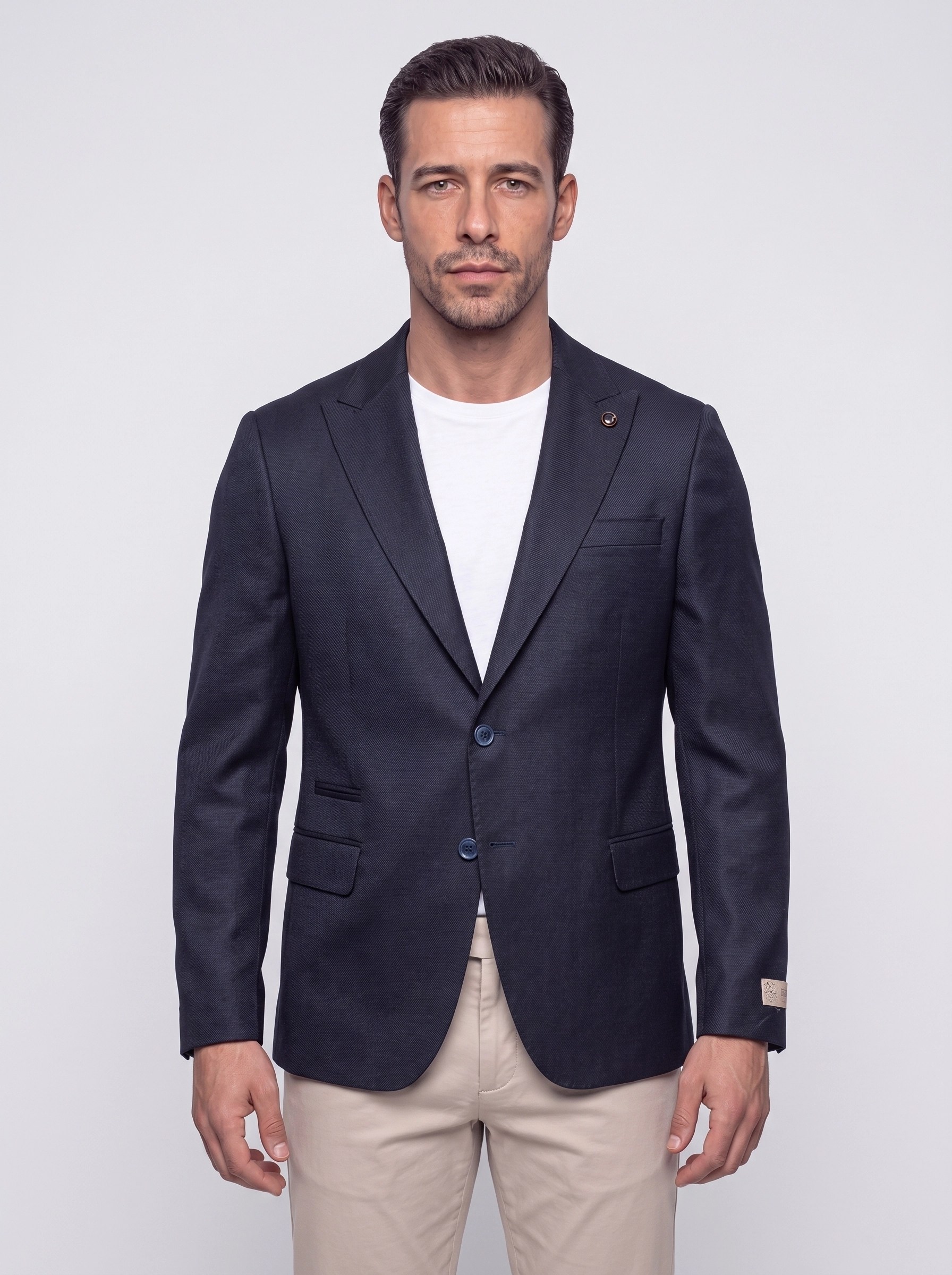White StoneLacivert Slim Fit Sivri Yaka 6 Drop Erkek Günlük Ceket