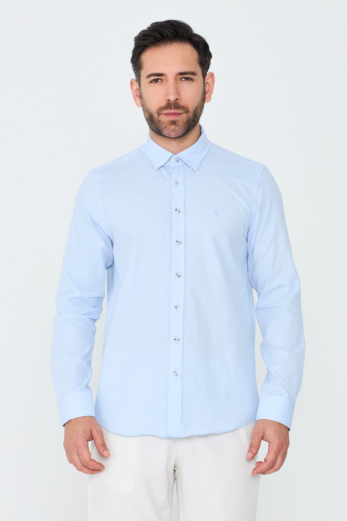 White StoneMavi %100 Pamuk Regular Fit Erkek Uzun Kollu Gömlek