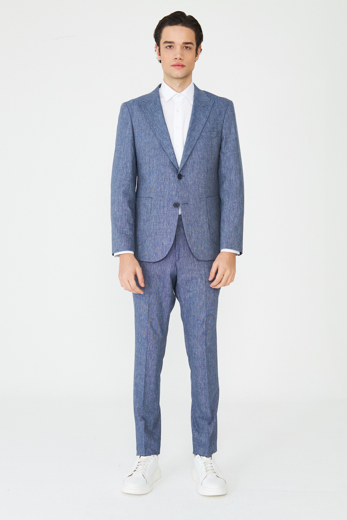 White StoneMavi Dokulu Yazlık Modern Slim Fit Takım Elbise