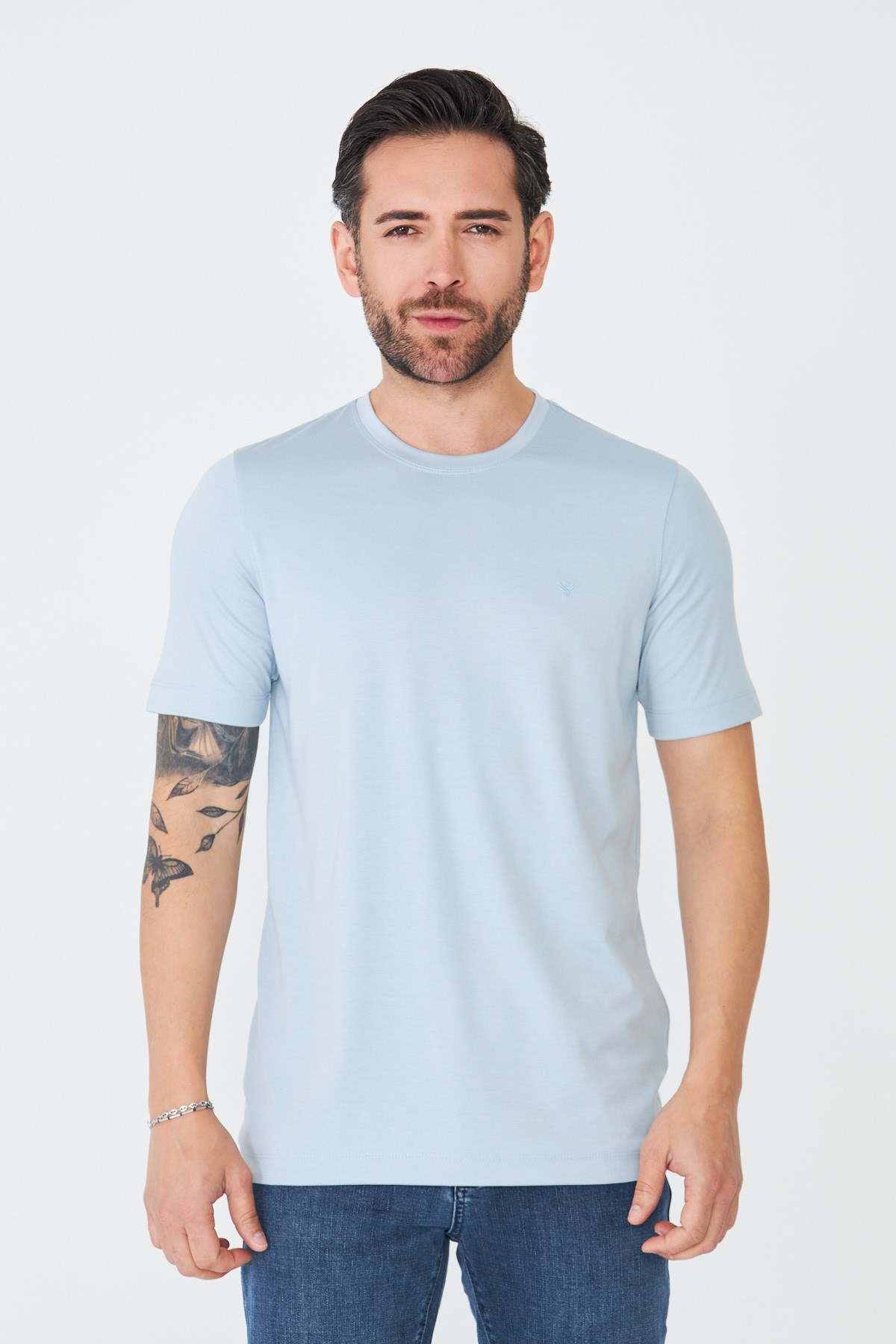 White StoneMavi Sıfır Yaka Basic Erkek Tişört