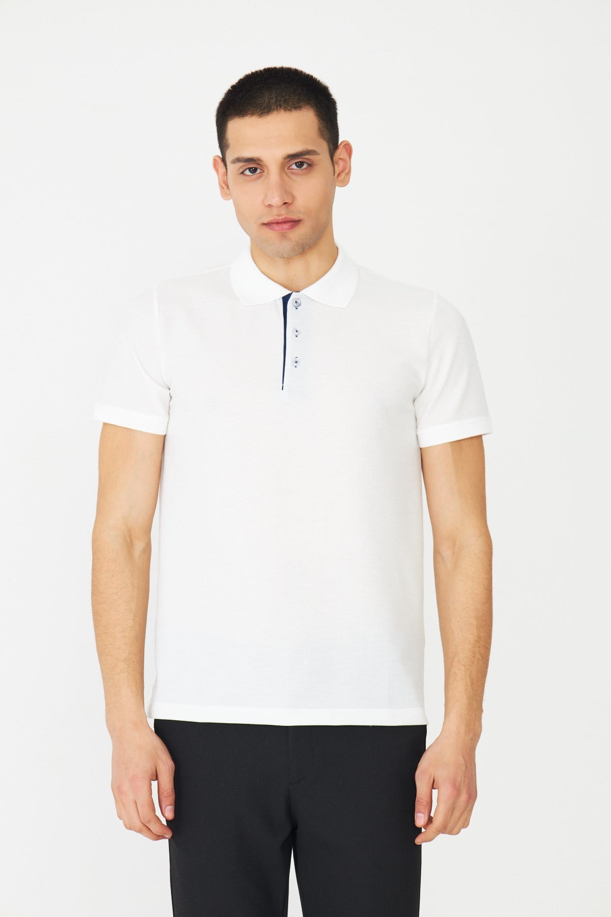 White StoneModern Kesim Beyaz Polo Yaka Erkek T-Shirt