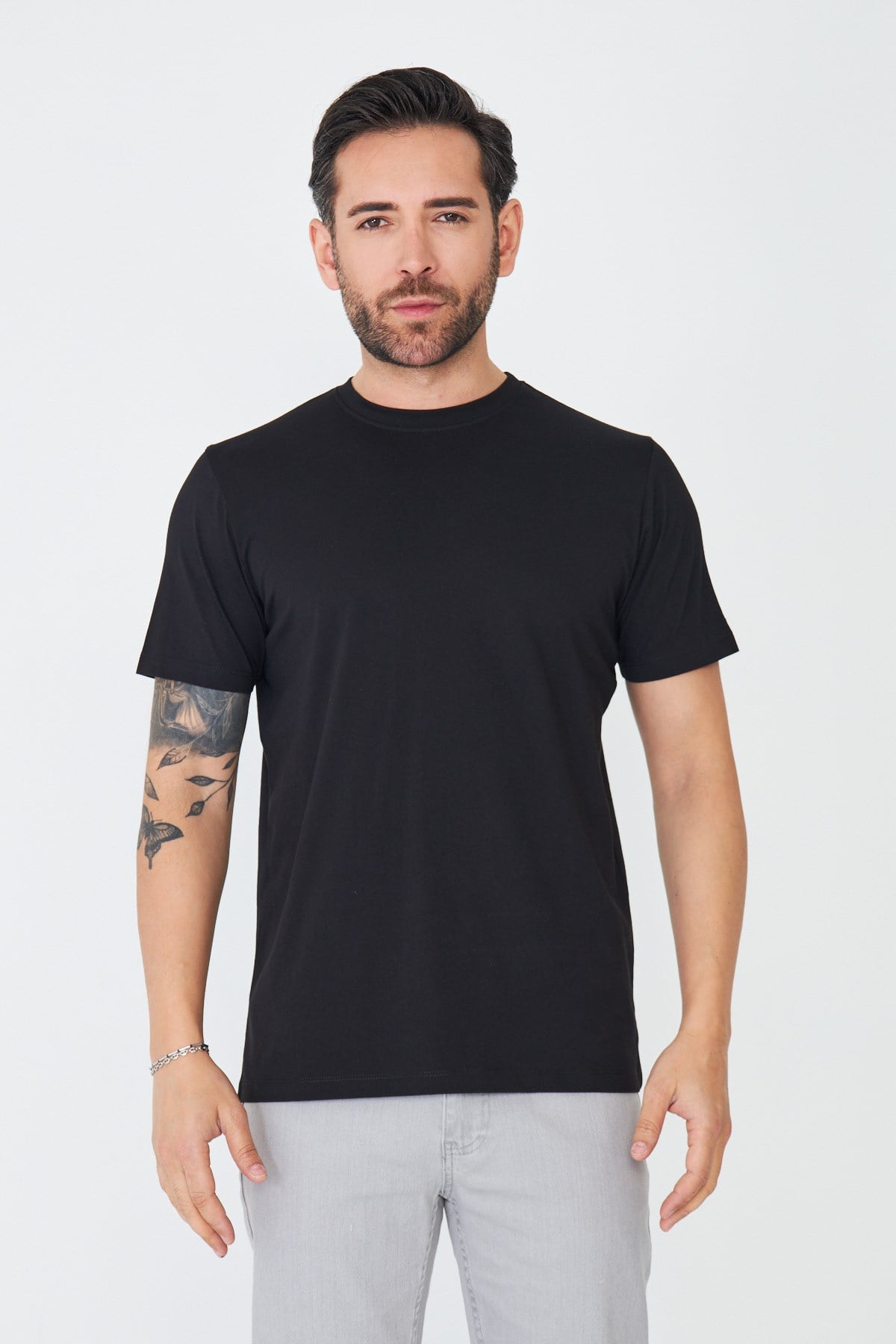 White StoneSiyah Bisiklet Yaka Basic Tişört