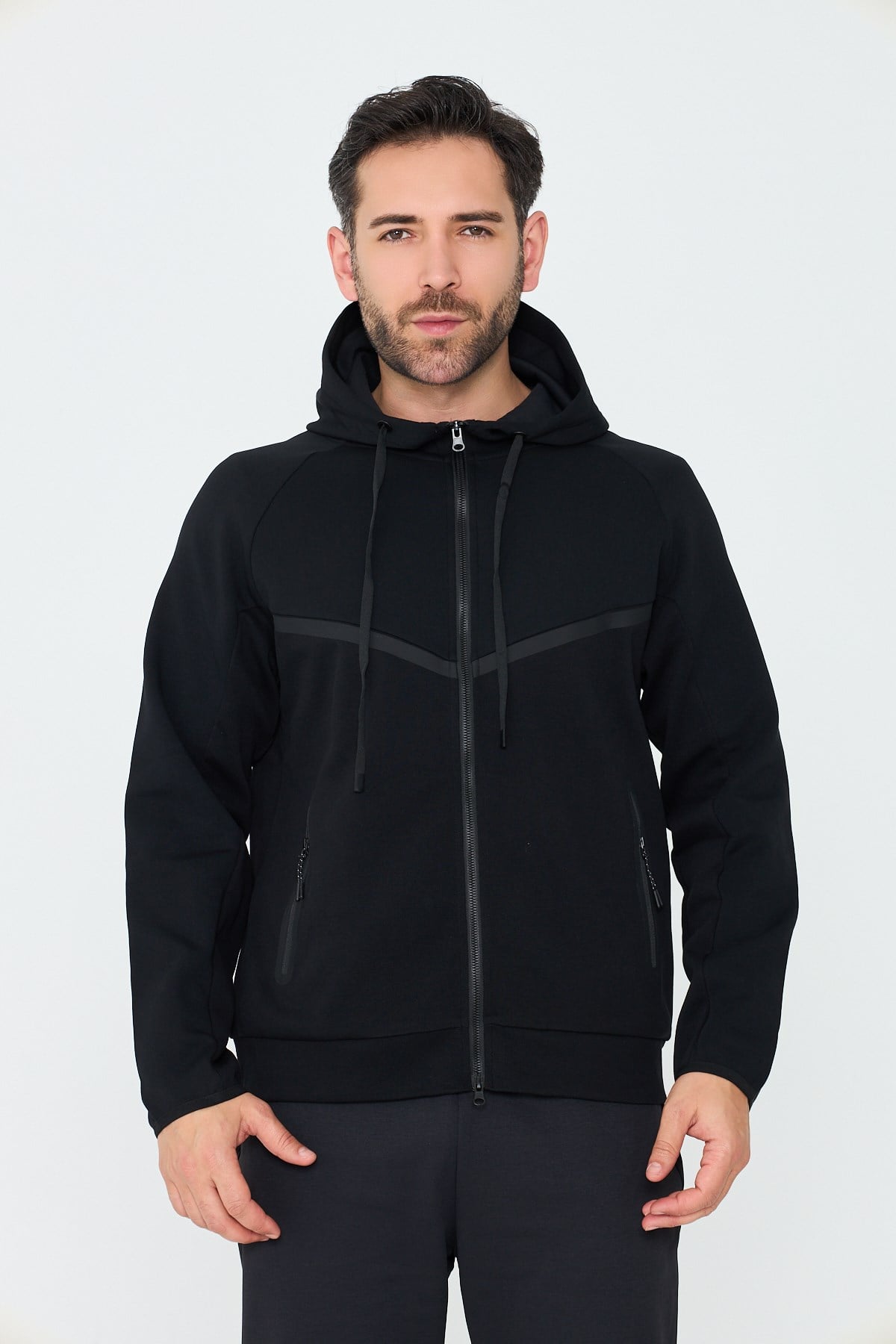 White StoneSiyah Cepli Kapüşonlu Fermuarlı Erkek Sweatshirt