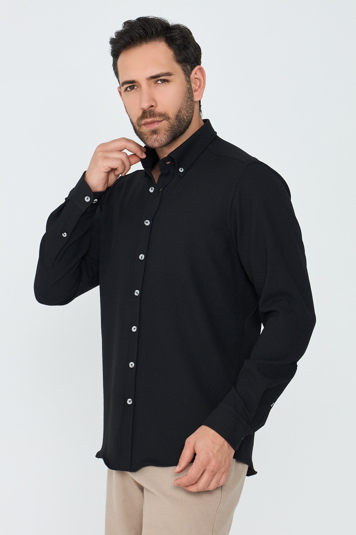 White StoneSiyah Dynamic Fit Uzun Kollu Erkek Gömlek