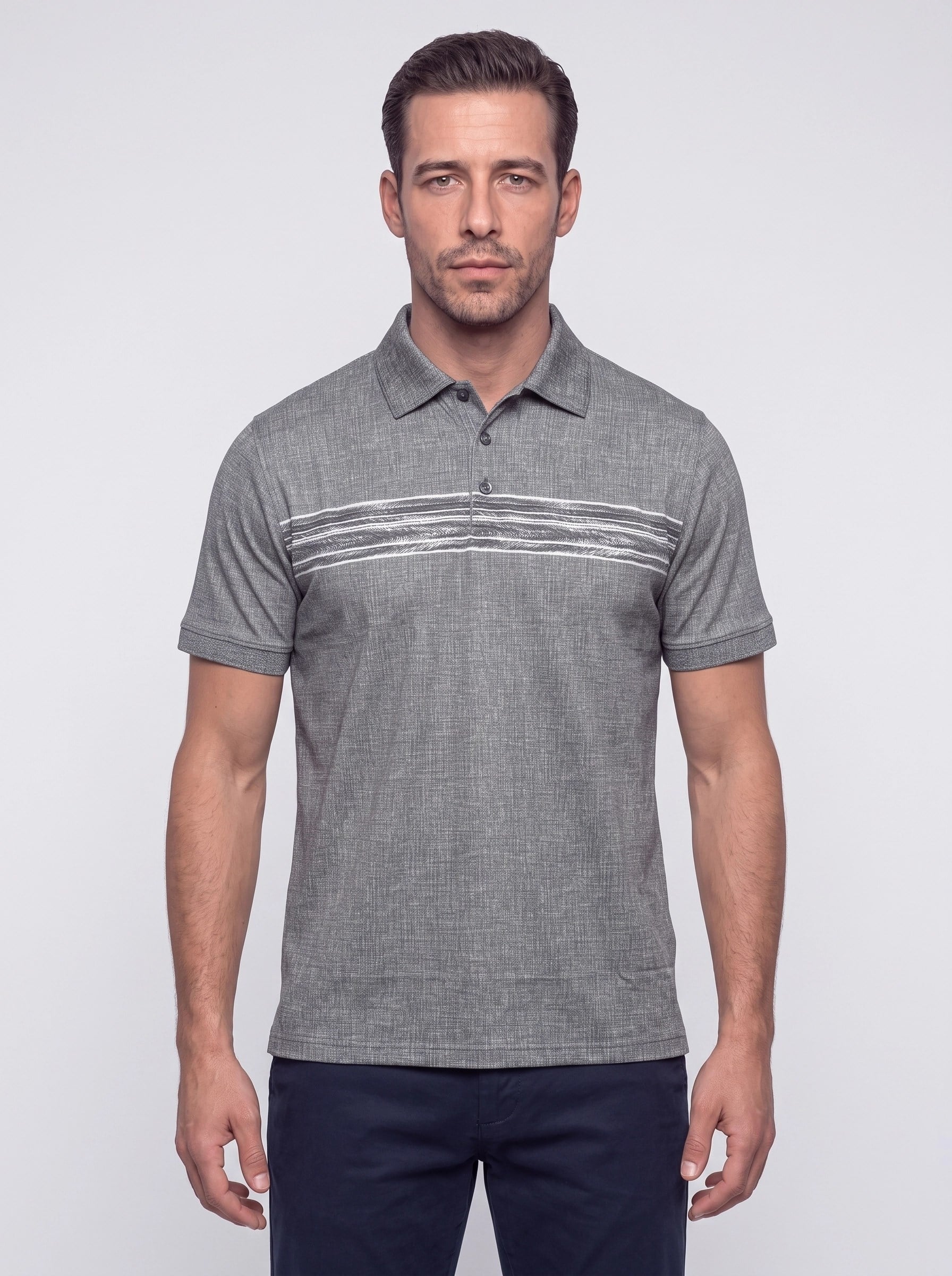 White StoneSiyah Mikro Desenli Regular Fit Erkek Polo Yaka Tişört