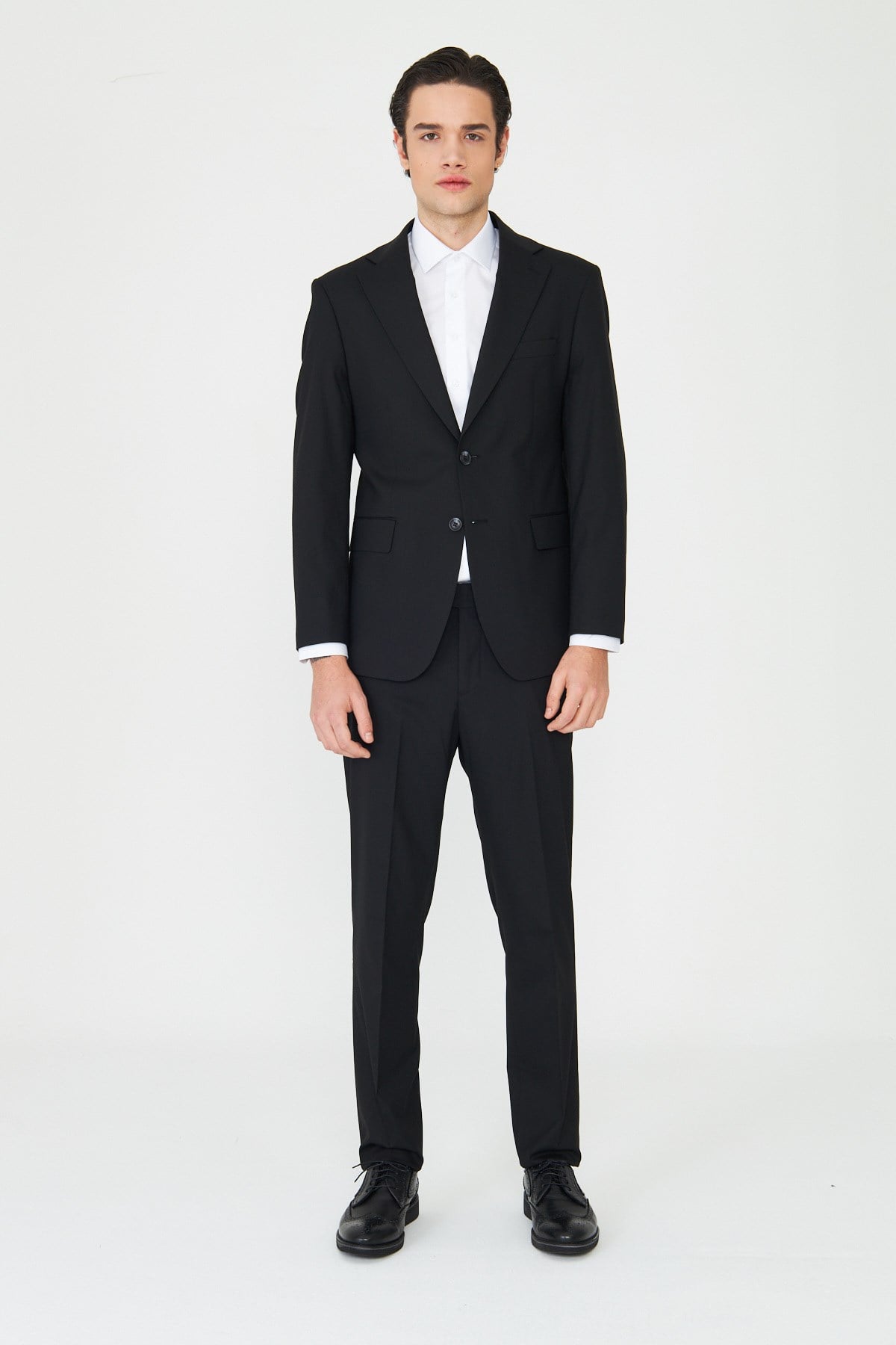 White StoneSiyah Modern Slim Fit Dokulu Kumaş Klasik Yaka Takım Elbise