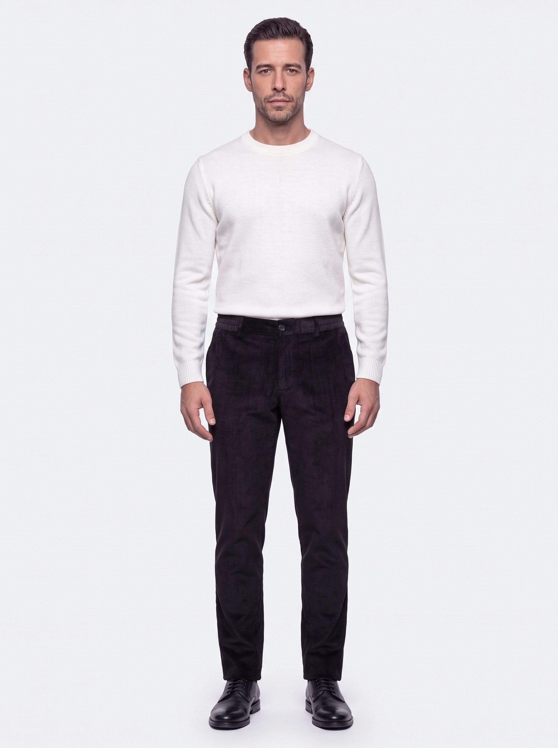 White StoneSiyah Regular Fit Kadife Jogger Spor Pantolon
