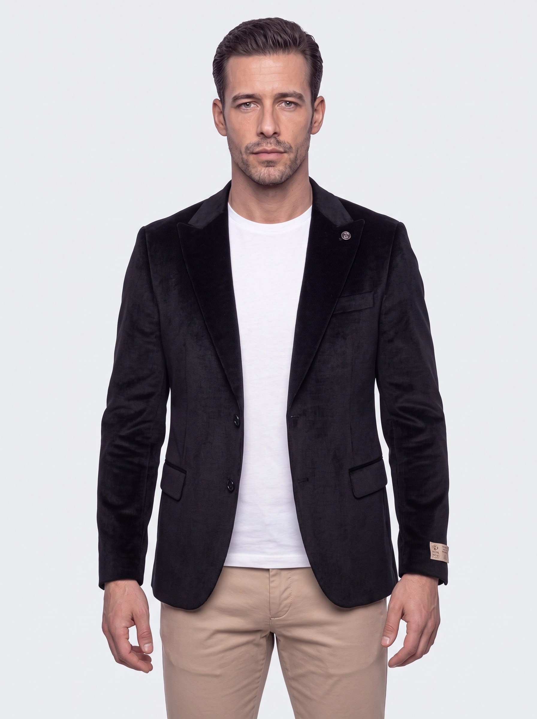 White StoneSiyah Sivri Yakalı Slim Fit 6 Drop Erkek Casual Kadife Ceket