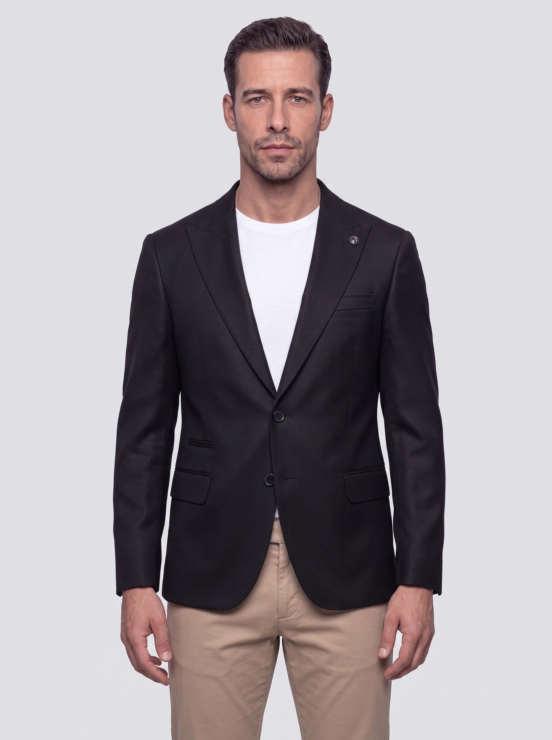 White StoneSiyah Slim Fit Sivri Yaka 6 Drop Erkek Günlük Ceket
