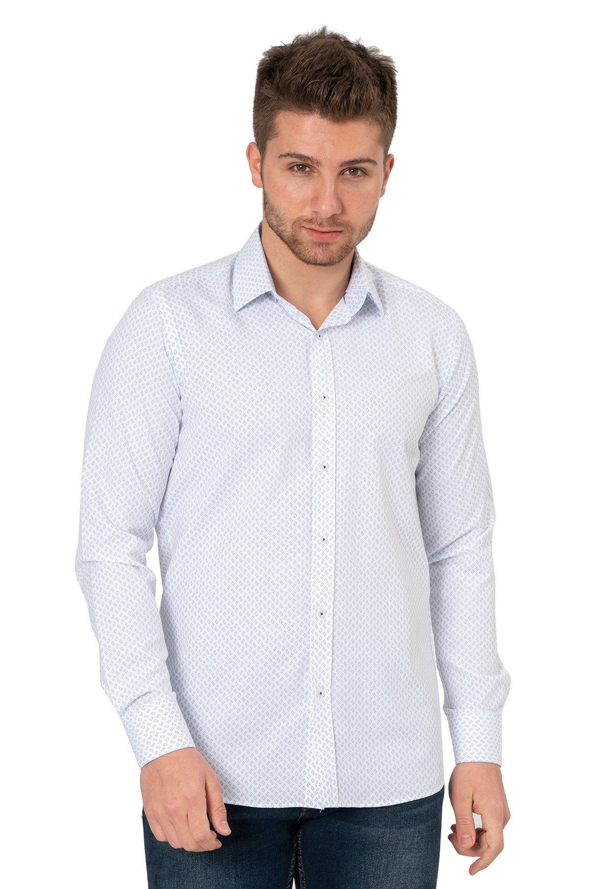 White StoneWHİTE STONE  2021-K  PAMUK- POLYESTER REGULAR GÖMLEK  REGULAR UZUNKOL  DESENLİ