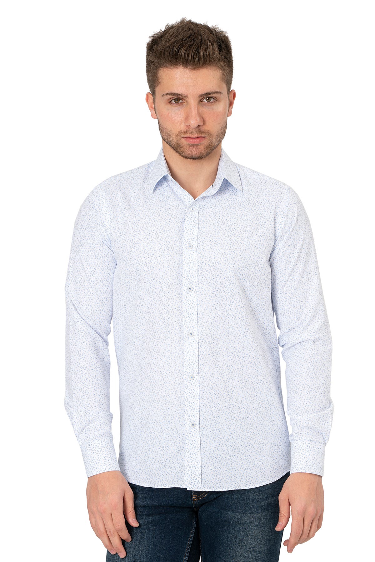 White StoneWHİTE STONE  2021-K  PAMUK- POLYESTER REGULAR GÖMLEK  REGULAR UZUNKOL  DESENLİ