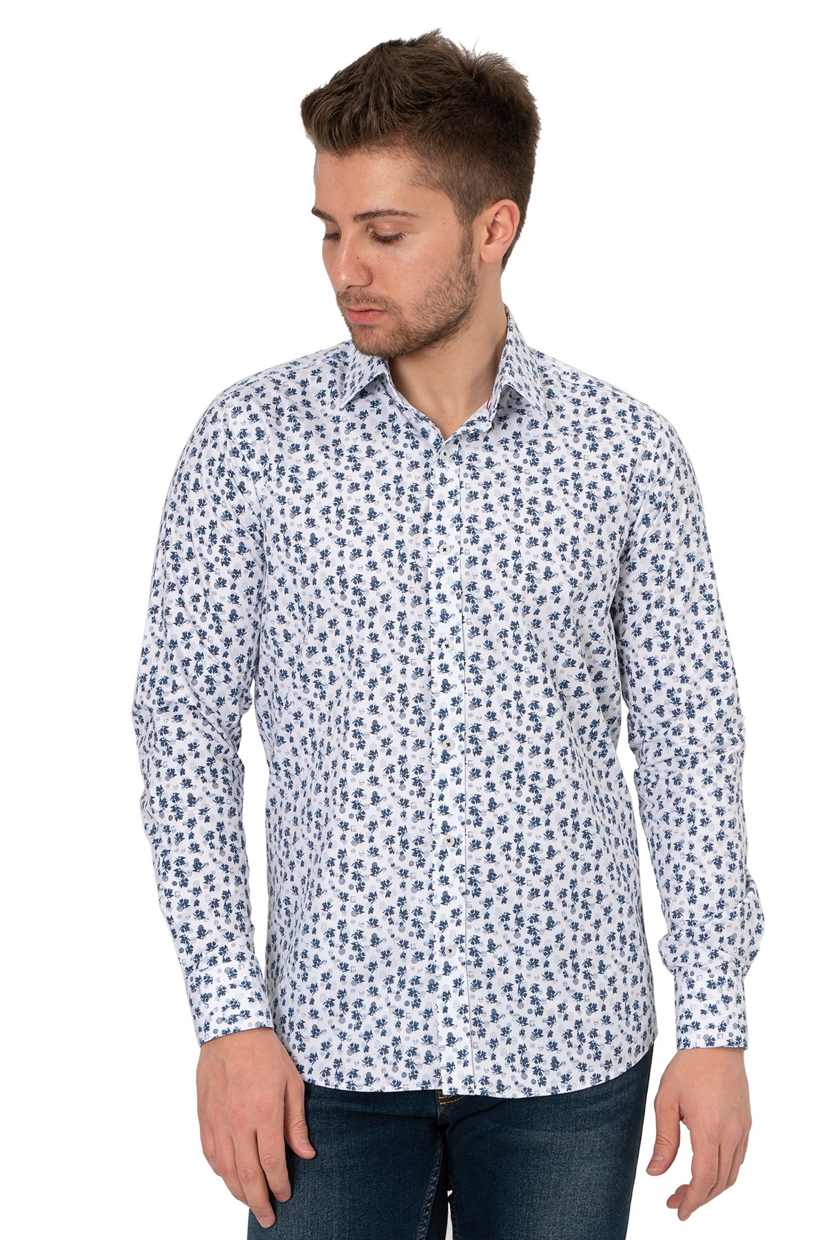 White StoneWHİTE STONE  2021-K  PAMUK- POLYESTER REGULAR GÖMLEK  REGULAR UZUNKOL  DESENLİ