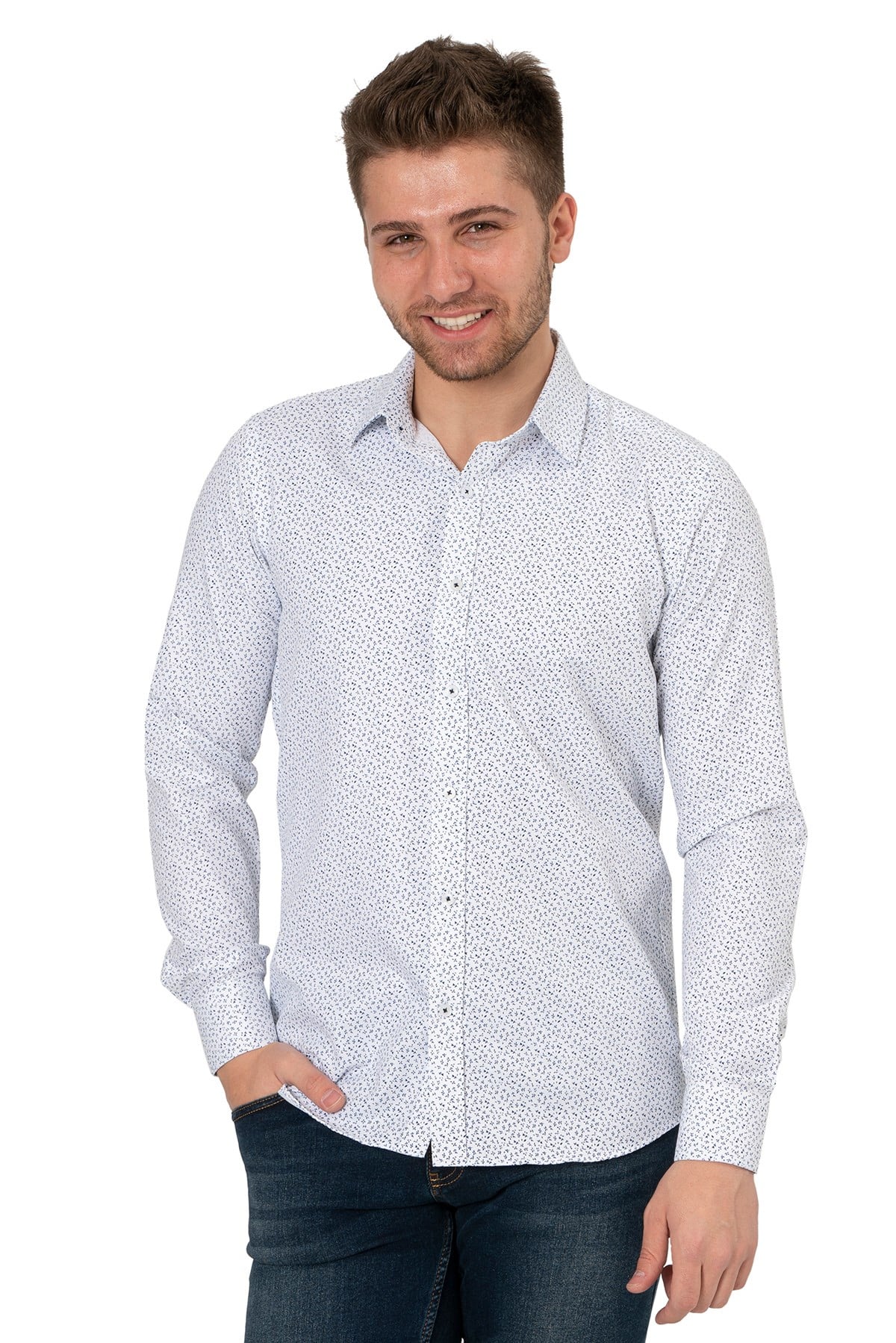 White StoneWHİTE STONE  2021-K  PAMUK- POLYESTER REGULAR GÖMLEK  REGULAR UZUNKOL  DESENLİ