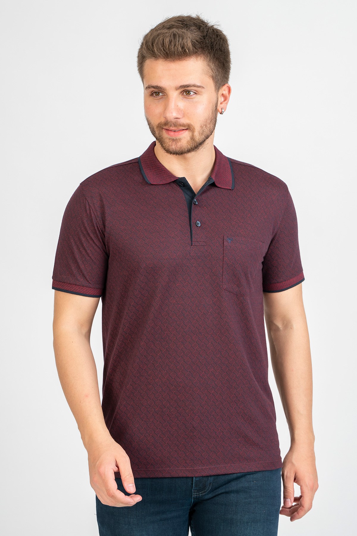 White StoneWHİTE STONE  2021-Y  JAKARLI POLO YAKA TİŞÖRT    BORDO