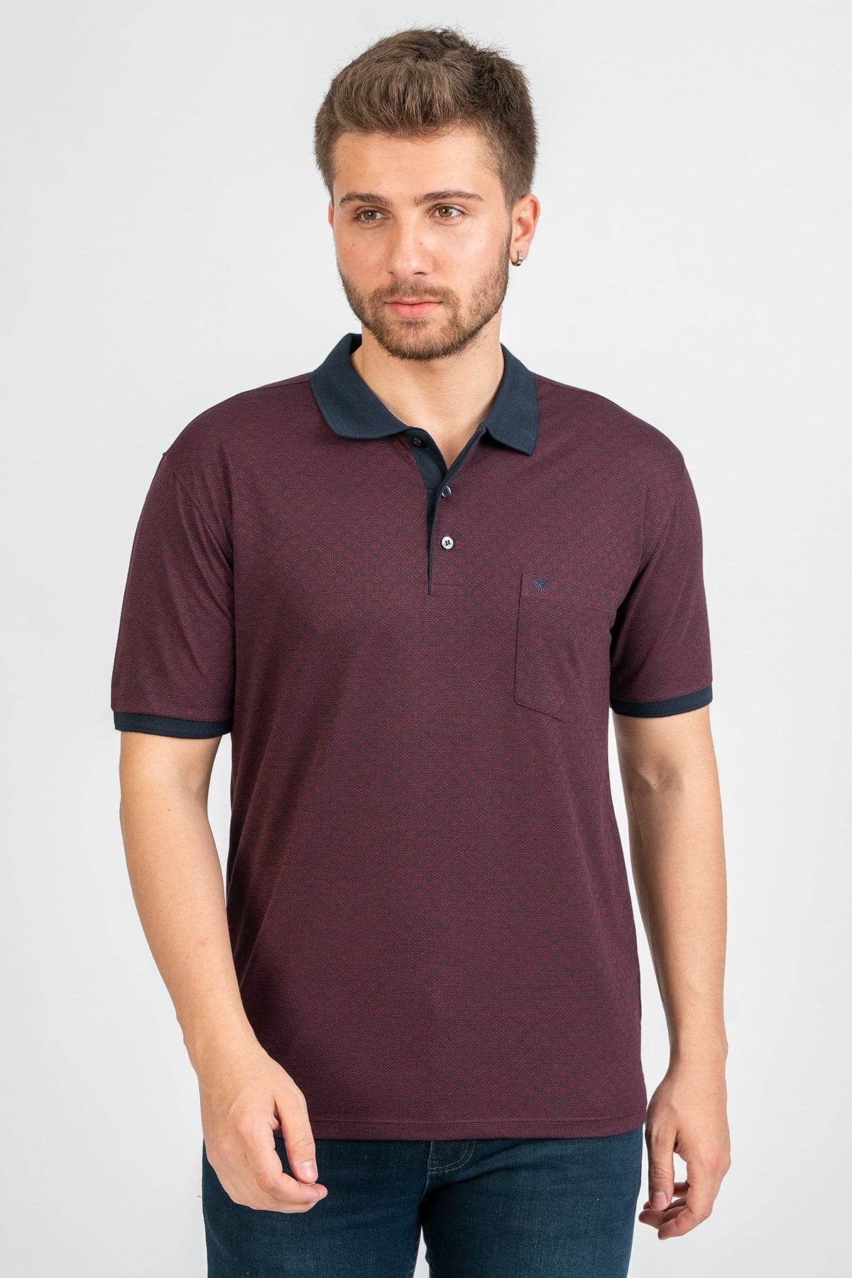 White StoneWHİTE STONE  2021-Y  JAKARLI POLO YAKA TİŞÖRT    BORDO