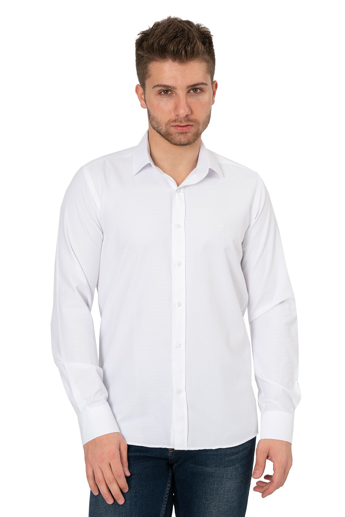 White StoneWHİTE STONE  2021-Y  PAMUK- POLYESTER REGULAR GÖMLEK  REGULAR UZUNKOL  DES BEYAZ
