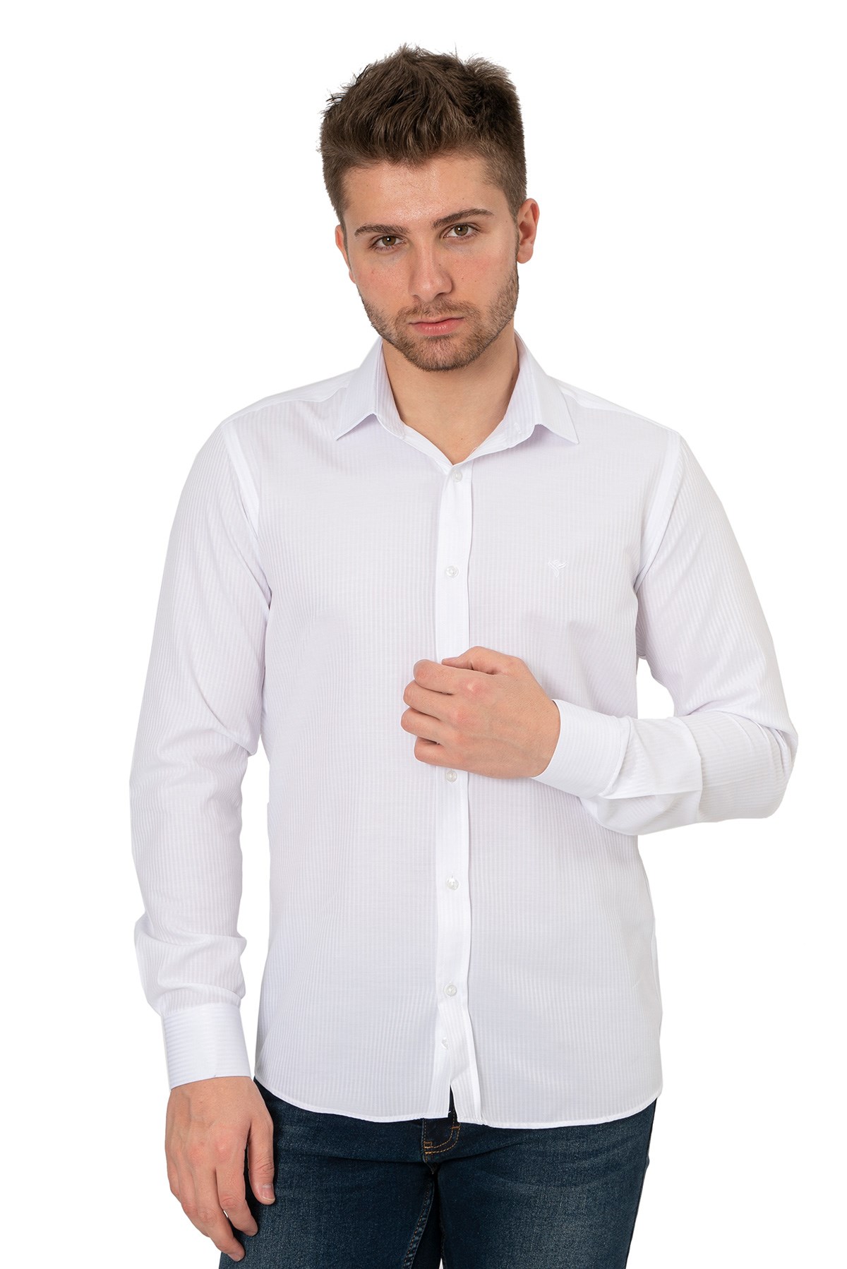 White StoneWHİTE STONE  2021-Y  PAMUK- POLYESTER REGULAR GÖMLEK  REGULAR UZUNKOL  DES BEYAZ