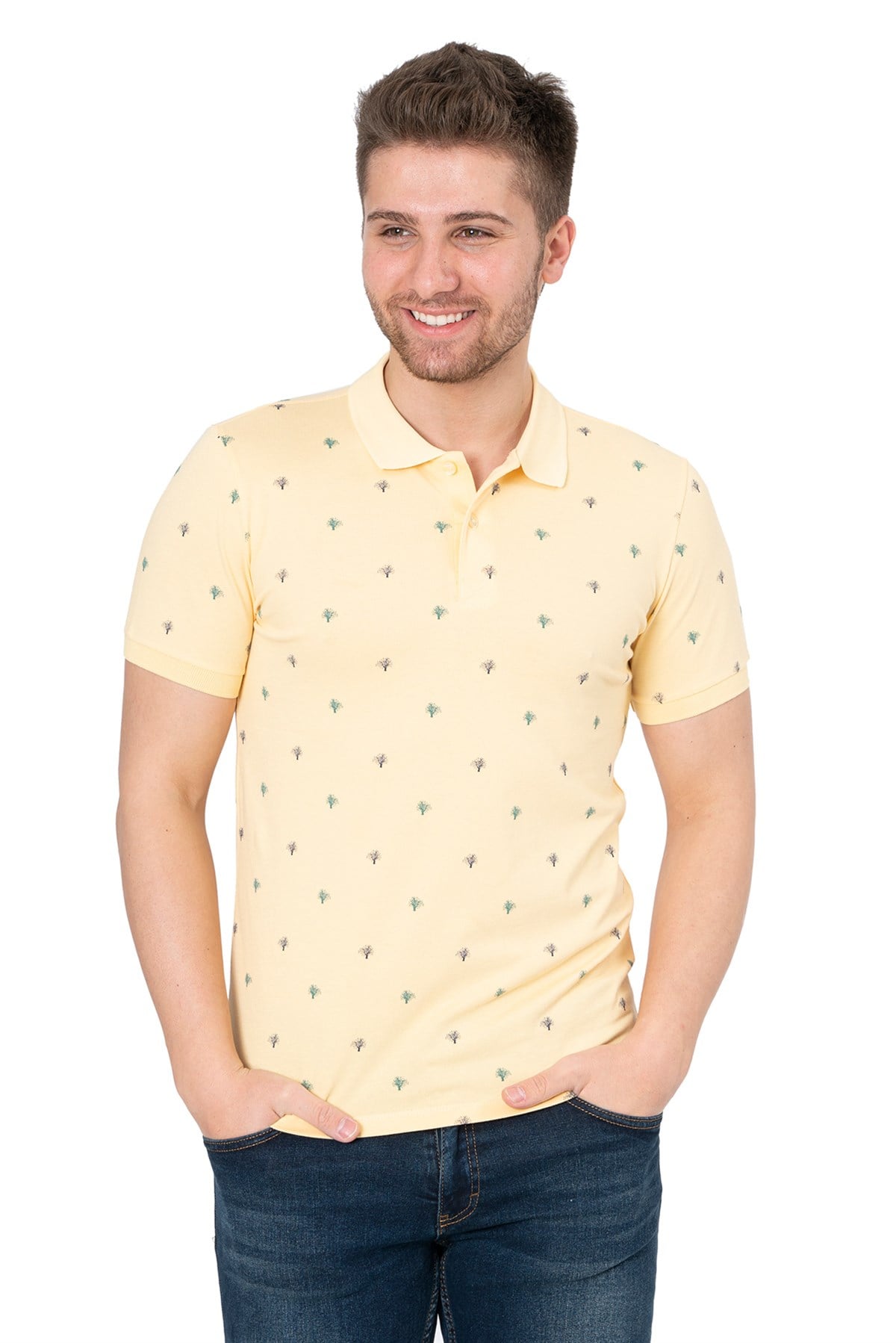 White StoneWHİTE STONE  2021-Y  PİKE BASKILI POLO YAKA TİŞÖRT    SARI