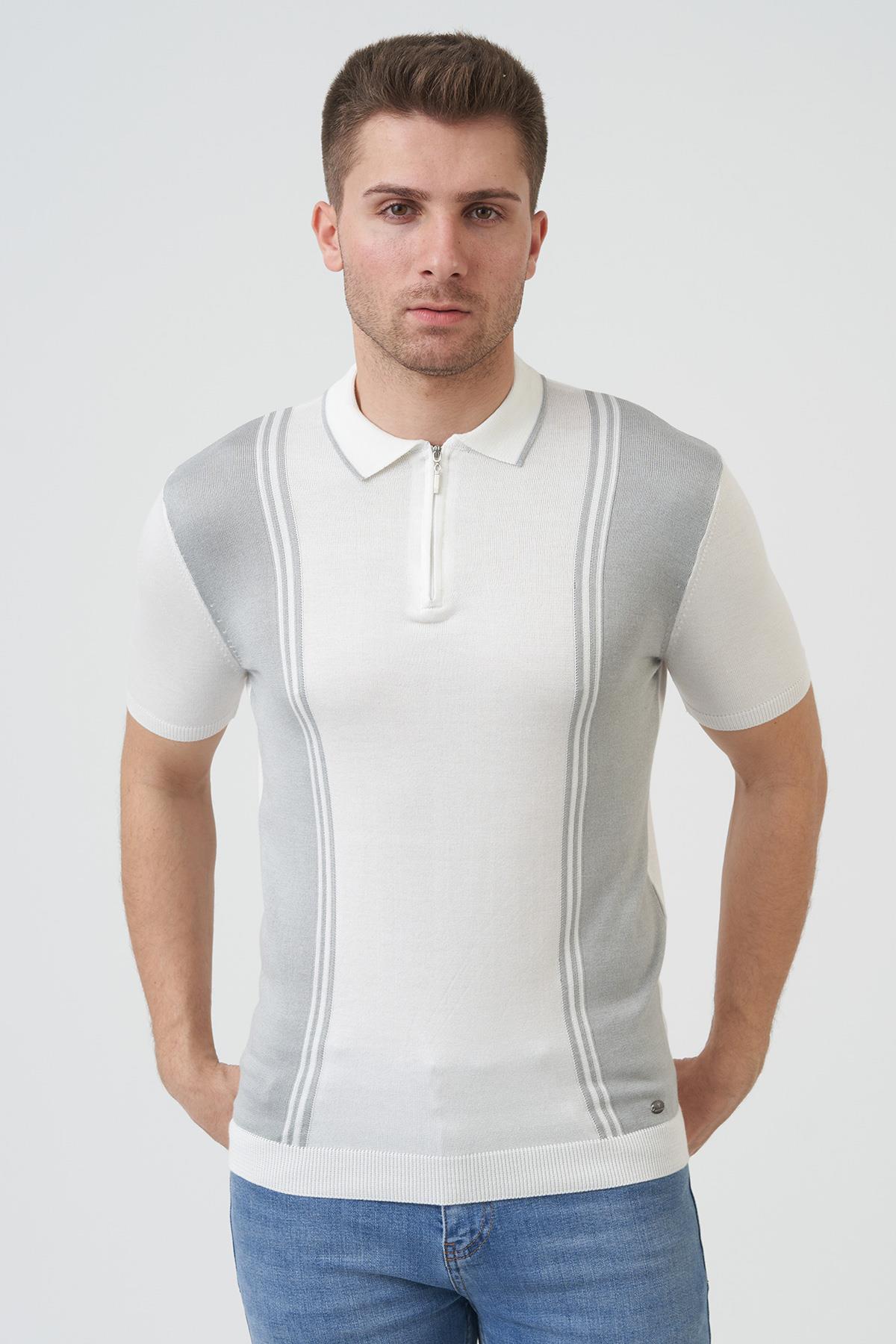 White StoneWHİTE STONE  2024-Y  16007 DİKEY YAKA ÇİZGİLİ  TSHIRT    GRİ