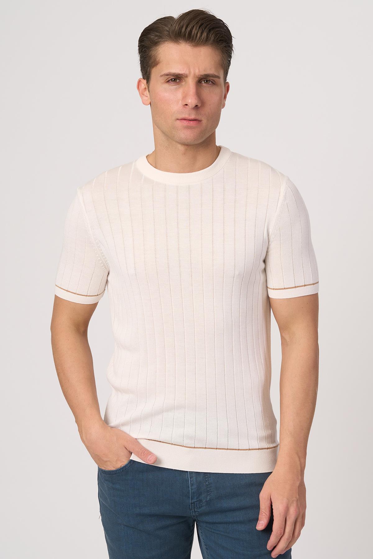 White StoneWHİTE STONE  2025-Y  25050 O YAKA FİTİLLİ TSHIRT    EKRU